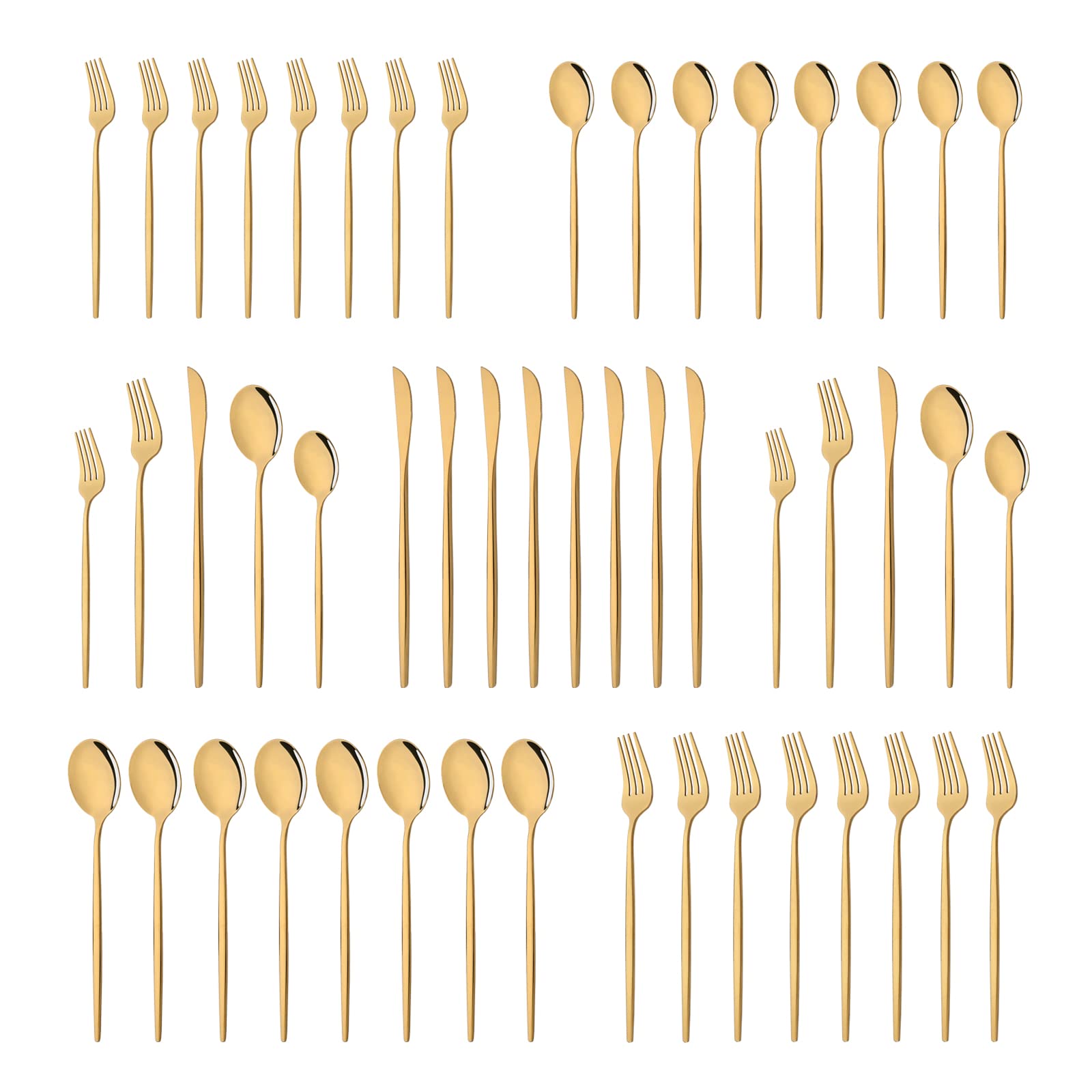 50-Piece Stainless Steel Gold Flatware Set for 10 - Mirror Polished Cutlery with Knife, Fork & Spoon - Dishwasher Safe for Home, Kitchen, Restaurant & Hotel - Perfect for Dinner Parties, Weddings & Formal Dining