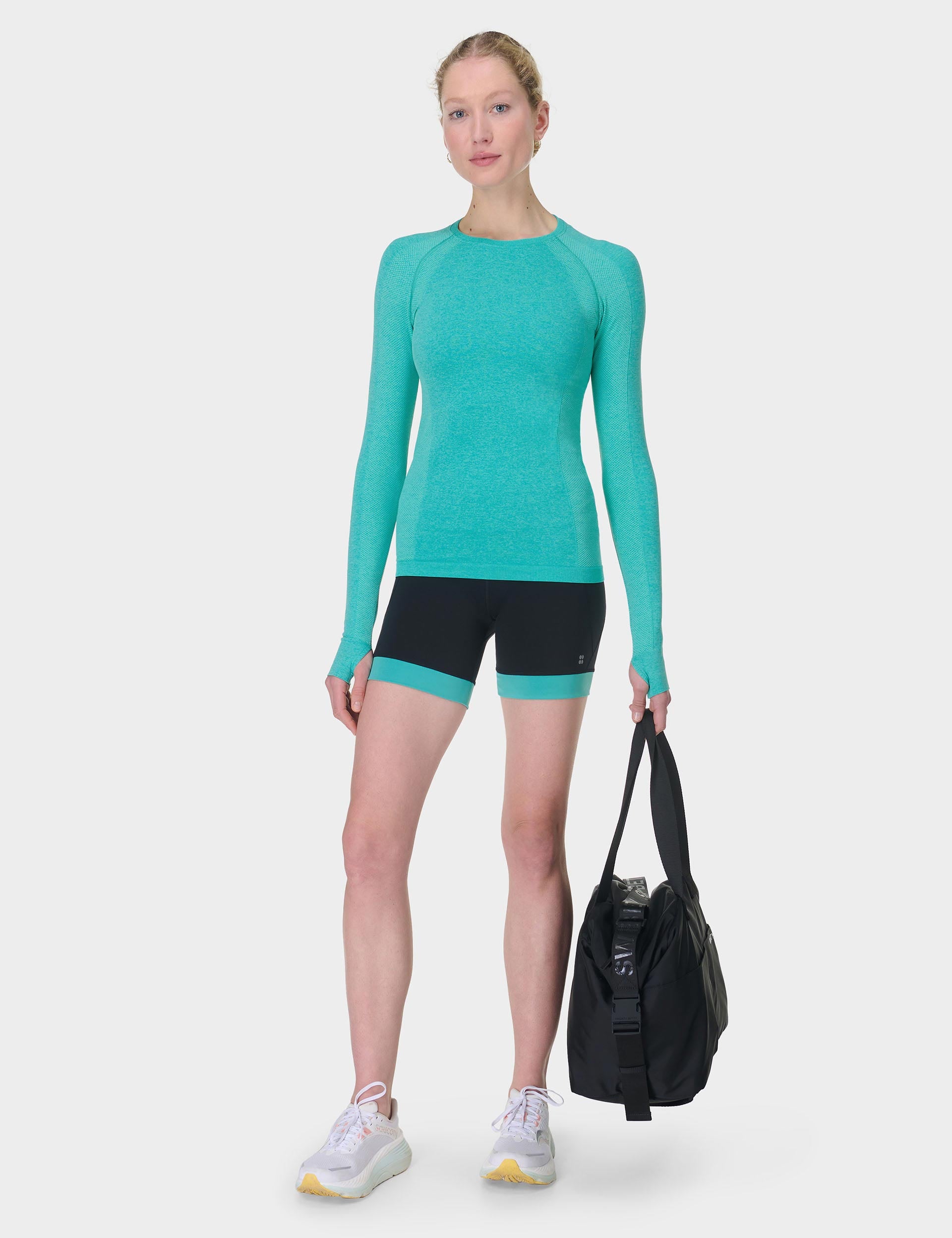 Seamless Gym Long Sleeve Workout Top for Women & Men - Breathable Athletic Shirt in Seaspray Ripple Blue Marl - Perfect for Yoga, Running & Fitness Training