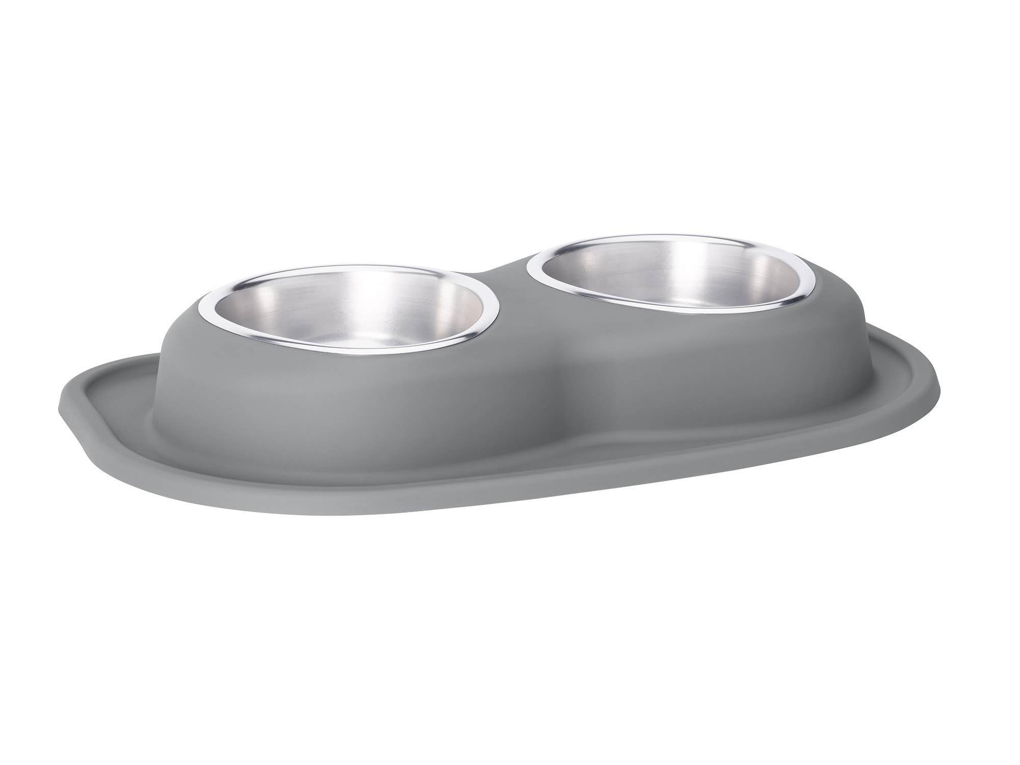 WeatherTech Double Low Pet Feeding System - Compact & Portable Dog & Cat Food & Water Bowl Set - 32oz (4 Cups) Dark Grey (DL3203DG) - Perfect for Travel, Camping & Small Spaces