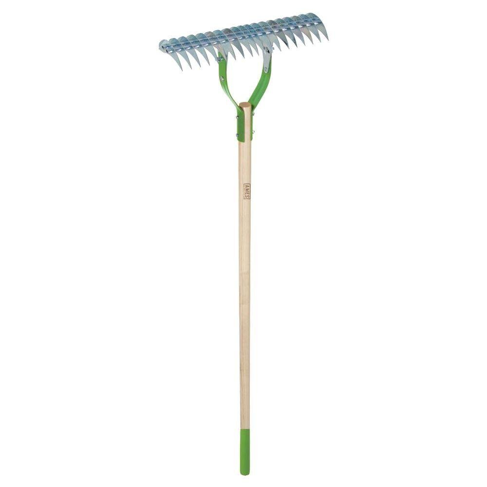 Adjustable Self-Cleaning Thatch Rake with Durable Hardwood Handle - 61 Inch Lawn Care Tool for Easy Yard Maintenance (1-Pack) - Perfect for Removing Dead Grass & Thatch in Gardens, Lawns & Landscapes