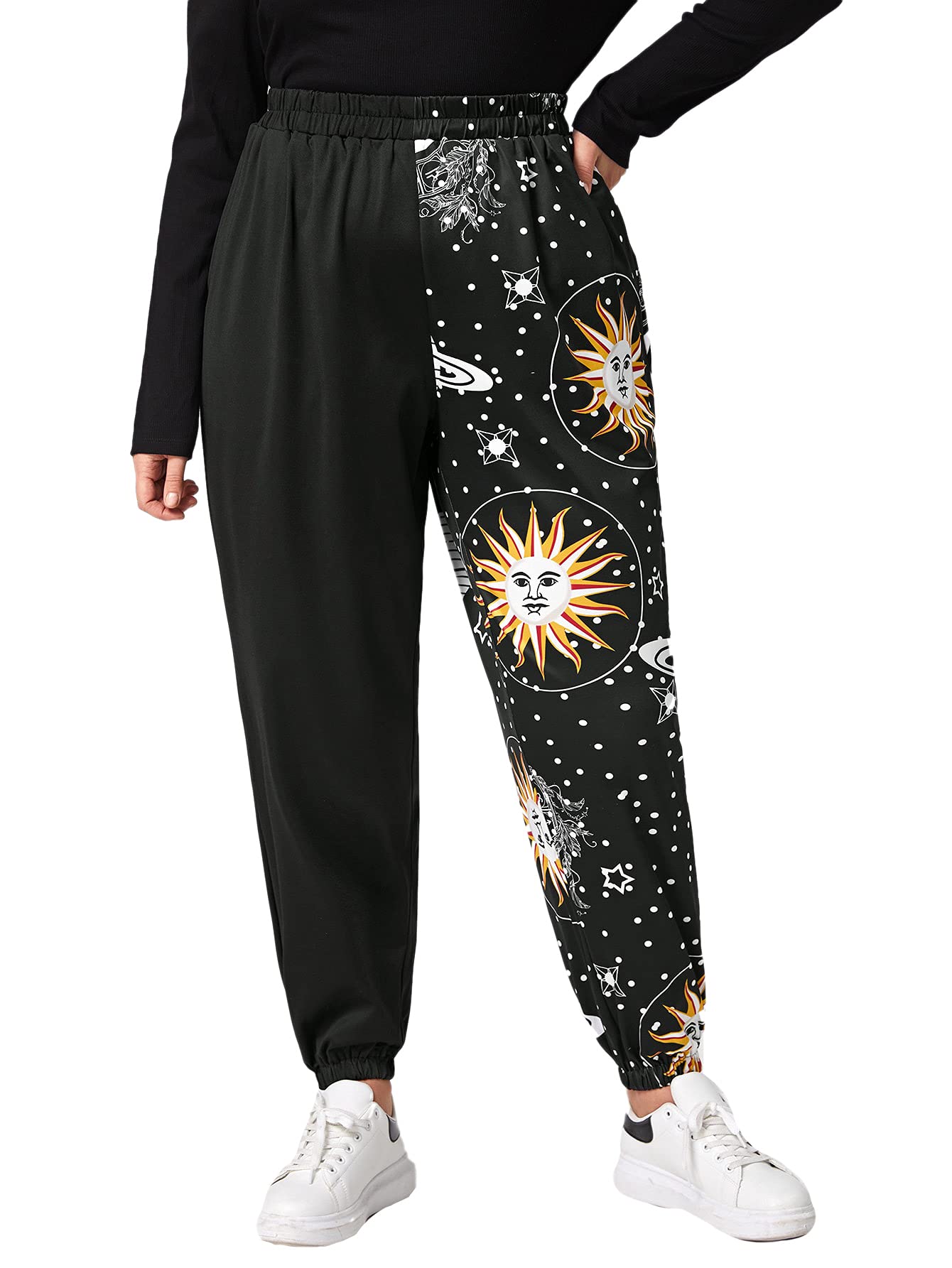 WDIRARA Women's Graphic Print Sweatpants - Elastic Waist Casual Jogger Pants for Lounge, Yoga, Running & Workout | Soft Comfortable Long Trousers