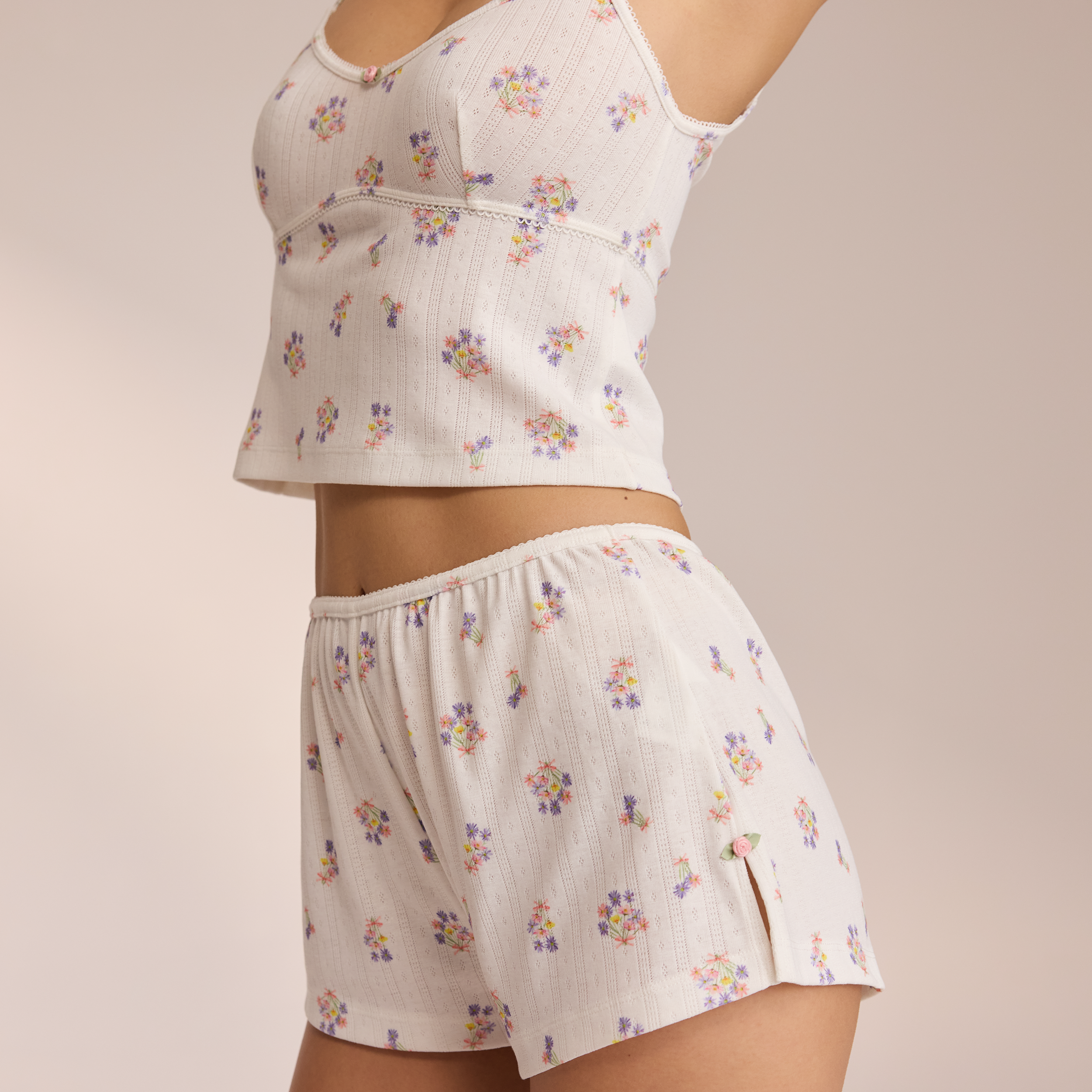 Pointelle Pajama Shorts for Women - White Floral Lace Sleepwear | Comfortable Lounge Shorts for Summer Nights & Relaxing at Home