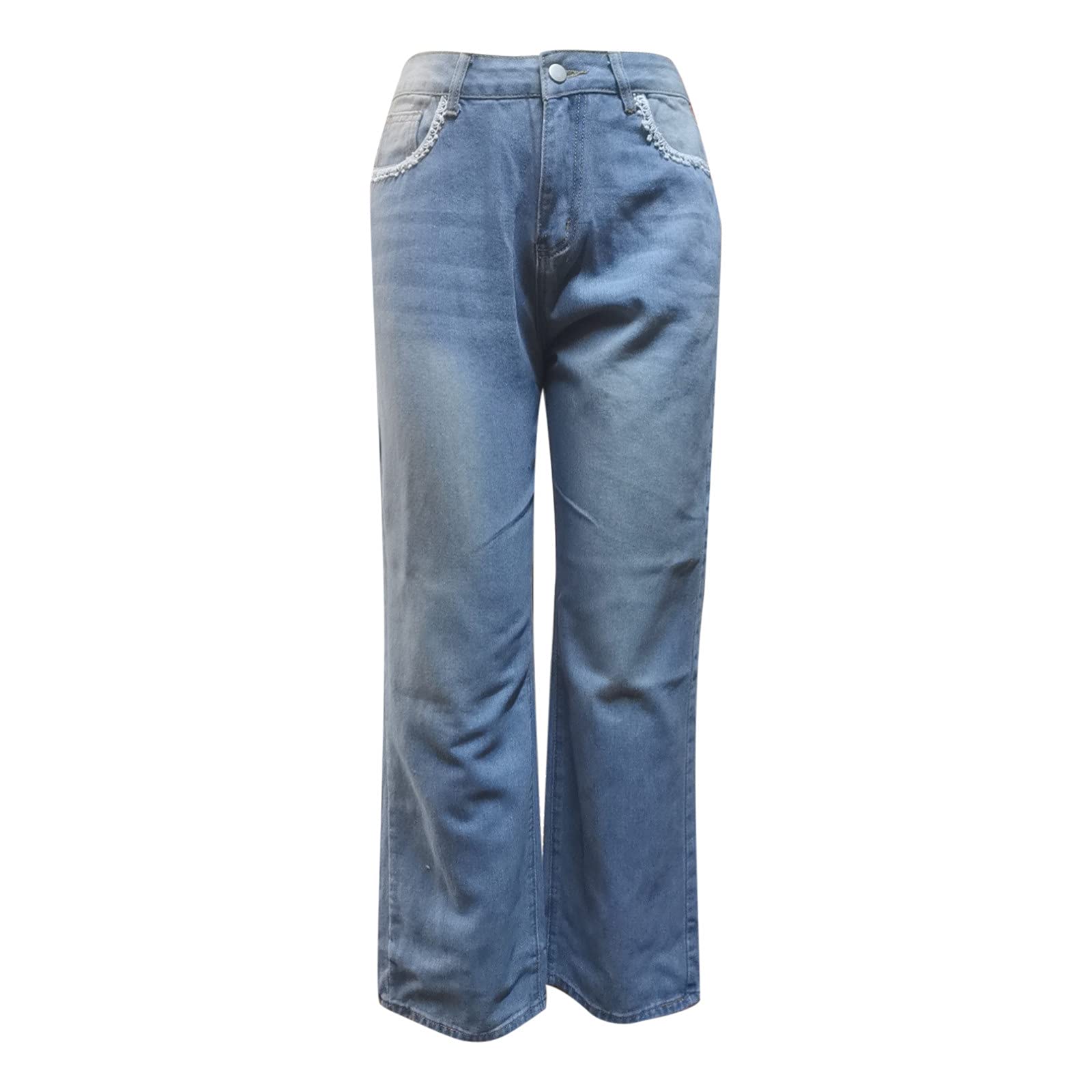 Women's High Waist Baggy Jeans - Wide Leg Denim Pants with Flap Pockets | Straight Cut Casual Loose Trousers | Classic Streetwear Style | C-Blue Color | XX-Large Size | Perfect for Everyday Wear, Street Fashion & Casual Outings