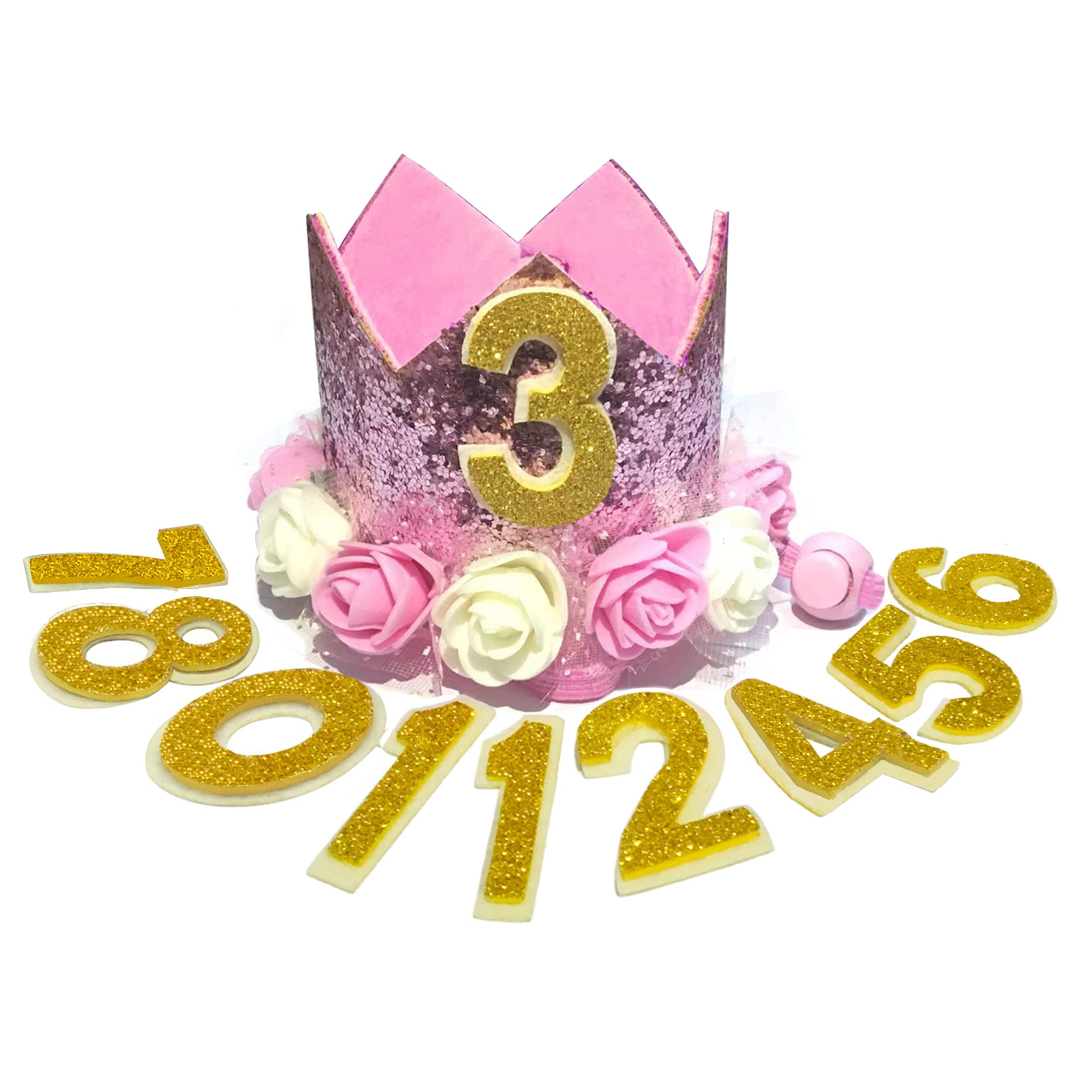 Adjustable Dog Birthday Hat - Reusable Crown Headband for Dogs, Cats, Puppies & Kittens - Pink Pet Party Accessory with Number Decorations | Perfect for Birthday Celebrations, Photo Shoots & Pet Costume Parties