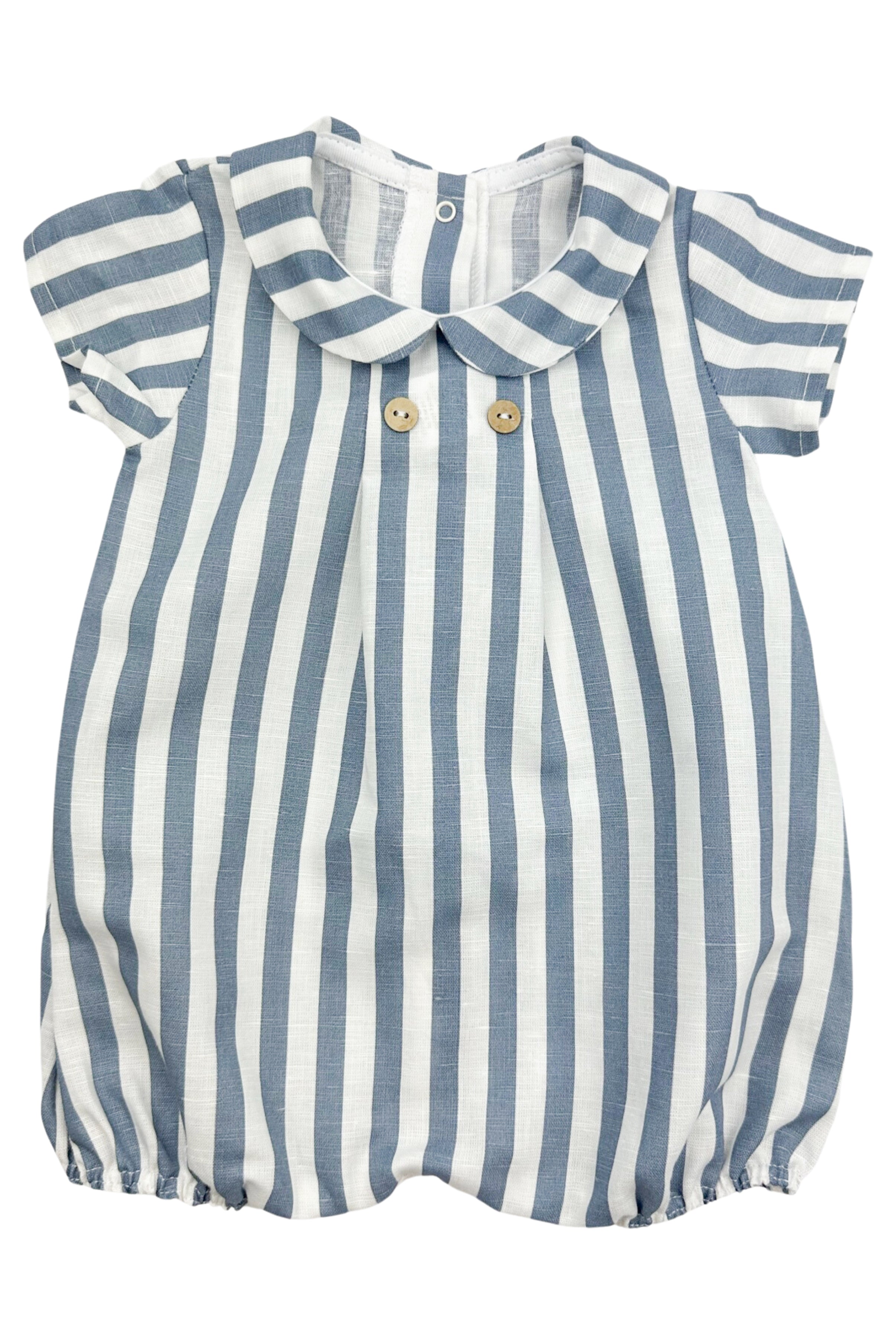Joss Dusky Blue Striped Linen Romper for Women - Summer Casual Jumpsuit with Pockets | Perfect for Beach Vacations, Brunch Dates & Outdoor Adventures