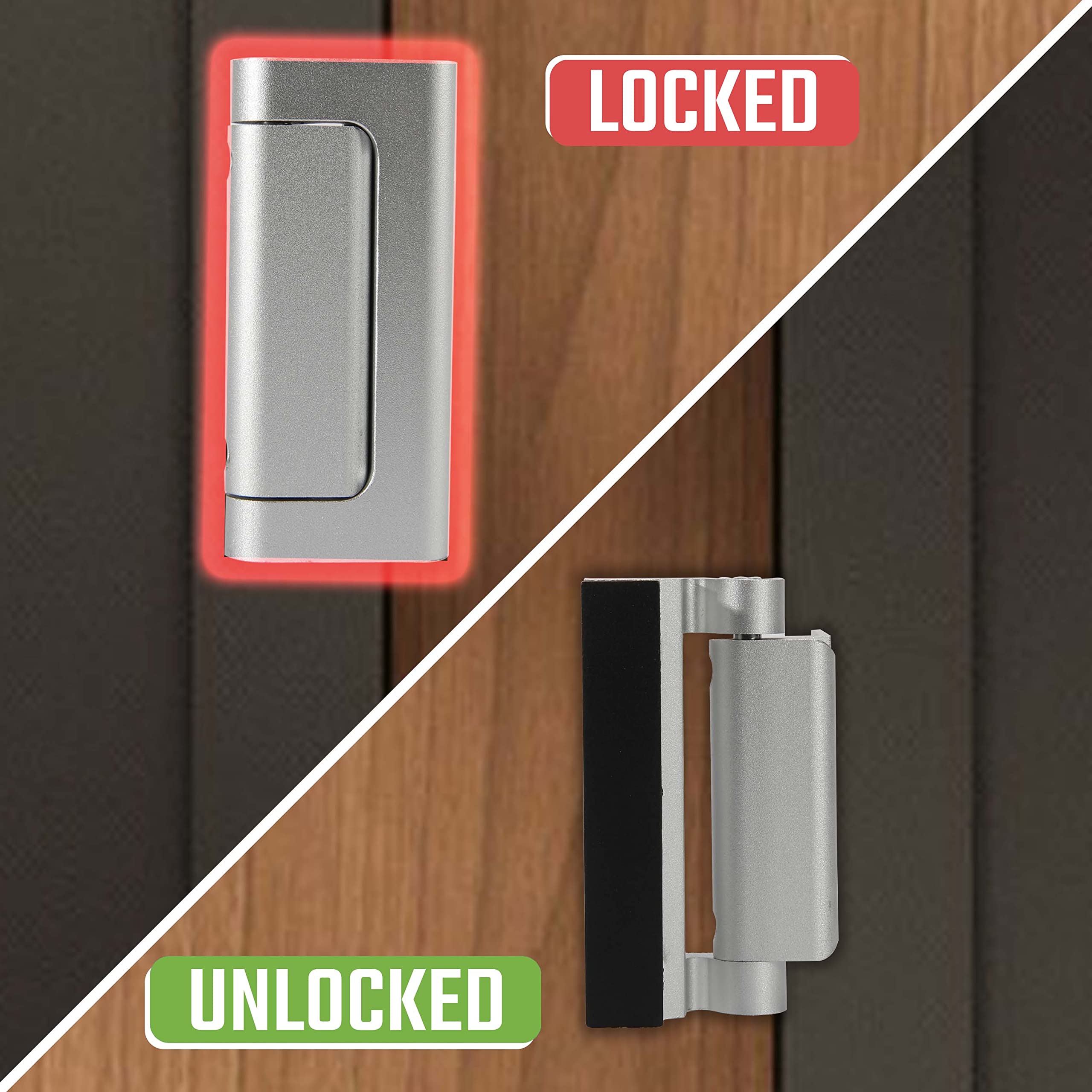 4-Pack Heavy Duty Aluminum Door Reinforcement Lock - Childproof Home Security for Enhanced Protection Against Break-Ins - Silver Frame Lock for Doors & Windows - Perfect for Apartments, Houses & Offices
