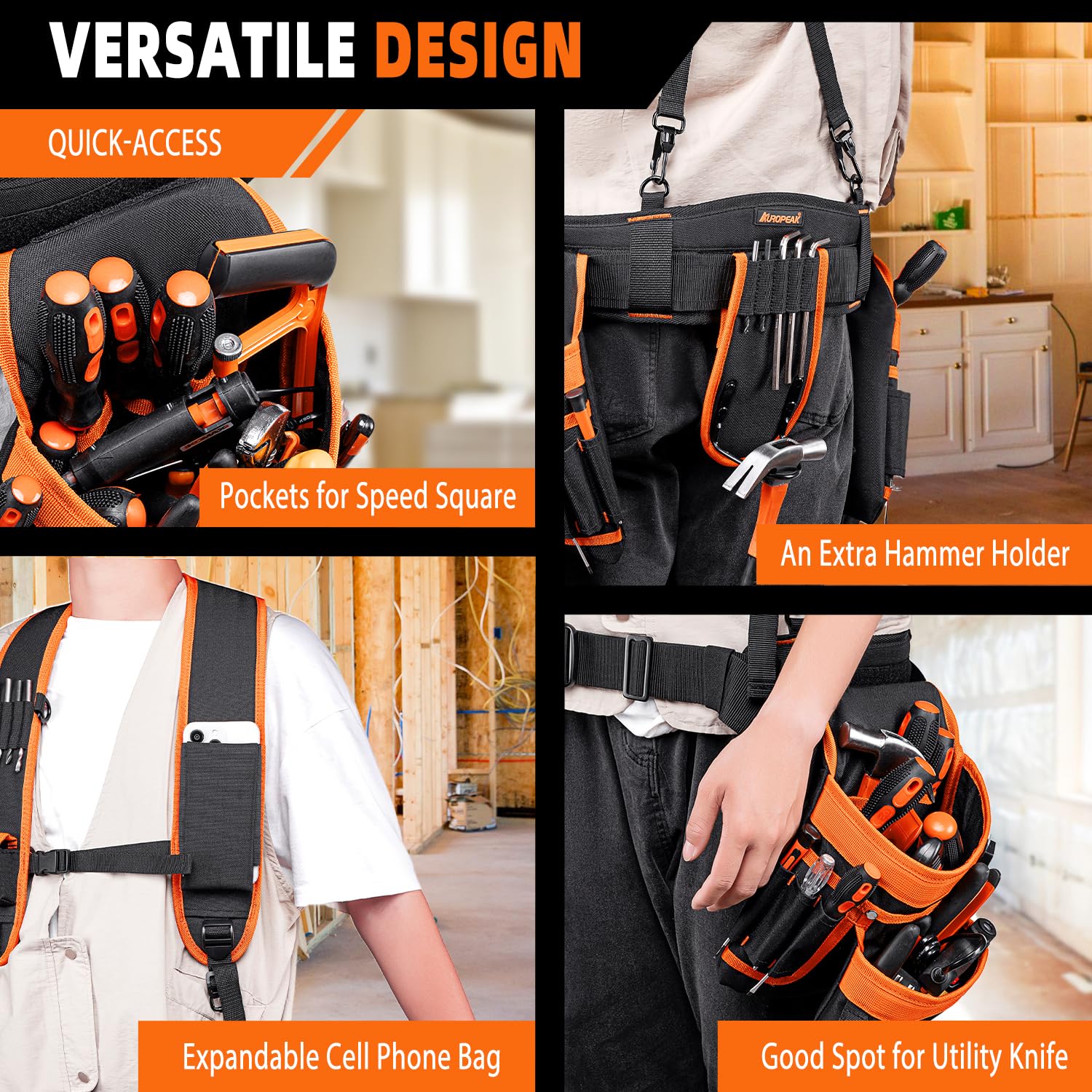 33-Pocket Adjustable Tool Belt Suspenders for Men - Detachable Electrician & Carpenter Tool Belt with Pouches (33''-48'') - Ideal for Framing, Roofing & Construction Work