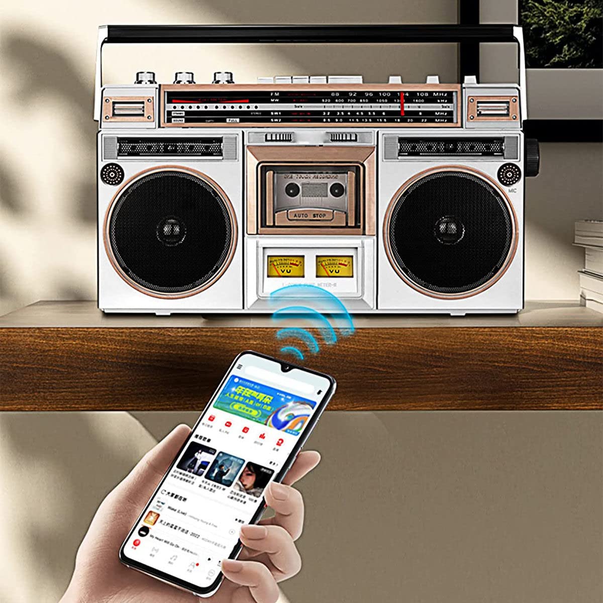 Portable Bluetooth Boombox with CD Player, Cassette Player & Remote Control - Wireless Music Streaming, Headphone Jack & FM Radio - Perfect for Home, Office & Outdoor Use