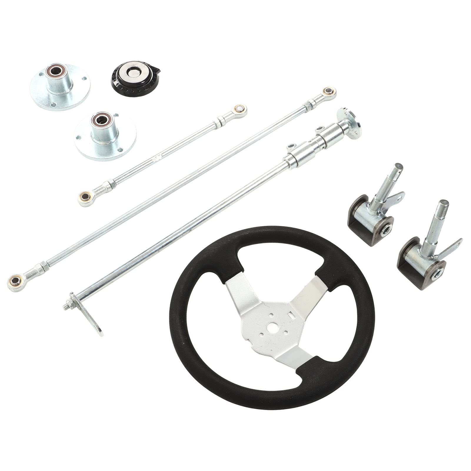 300mm Kart Steering Wheel Kit with Tie Bar Mount & Rod Ball Joint Rack Shaft - Universal Go Kart Racing Accessories for DIY Karting, Quad Bikes & Off-Road Vehicles