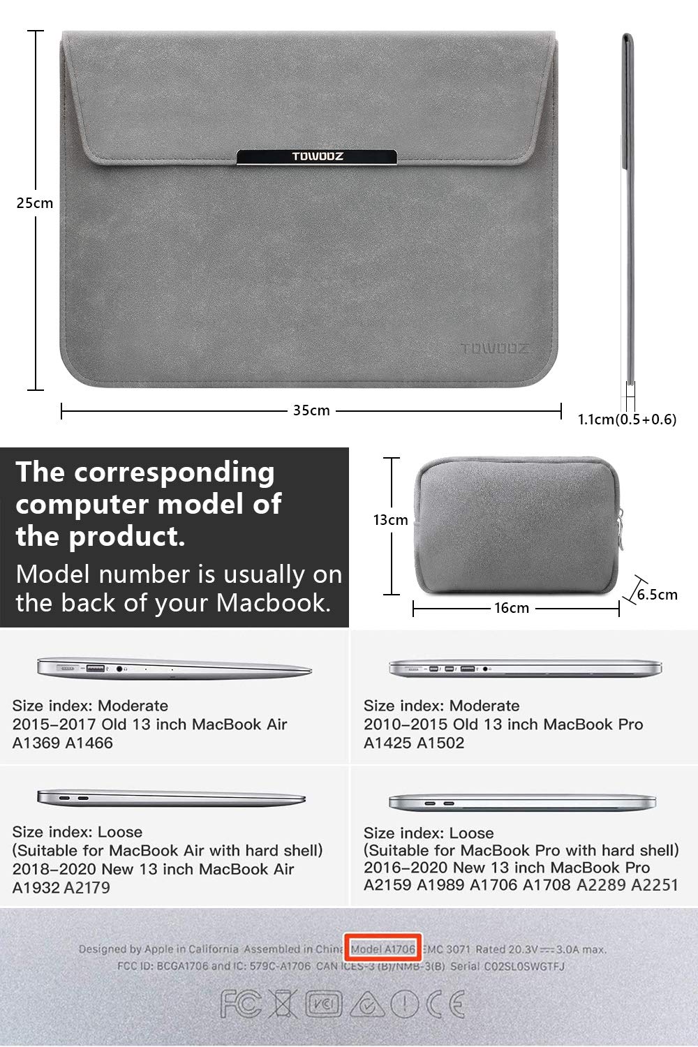 TOWOOZ MacBook Air M2 Sleeve Case - Waterproof & Ultra Thin Laptop Sleeve Compatible with 2022 MacBook Air 13.6