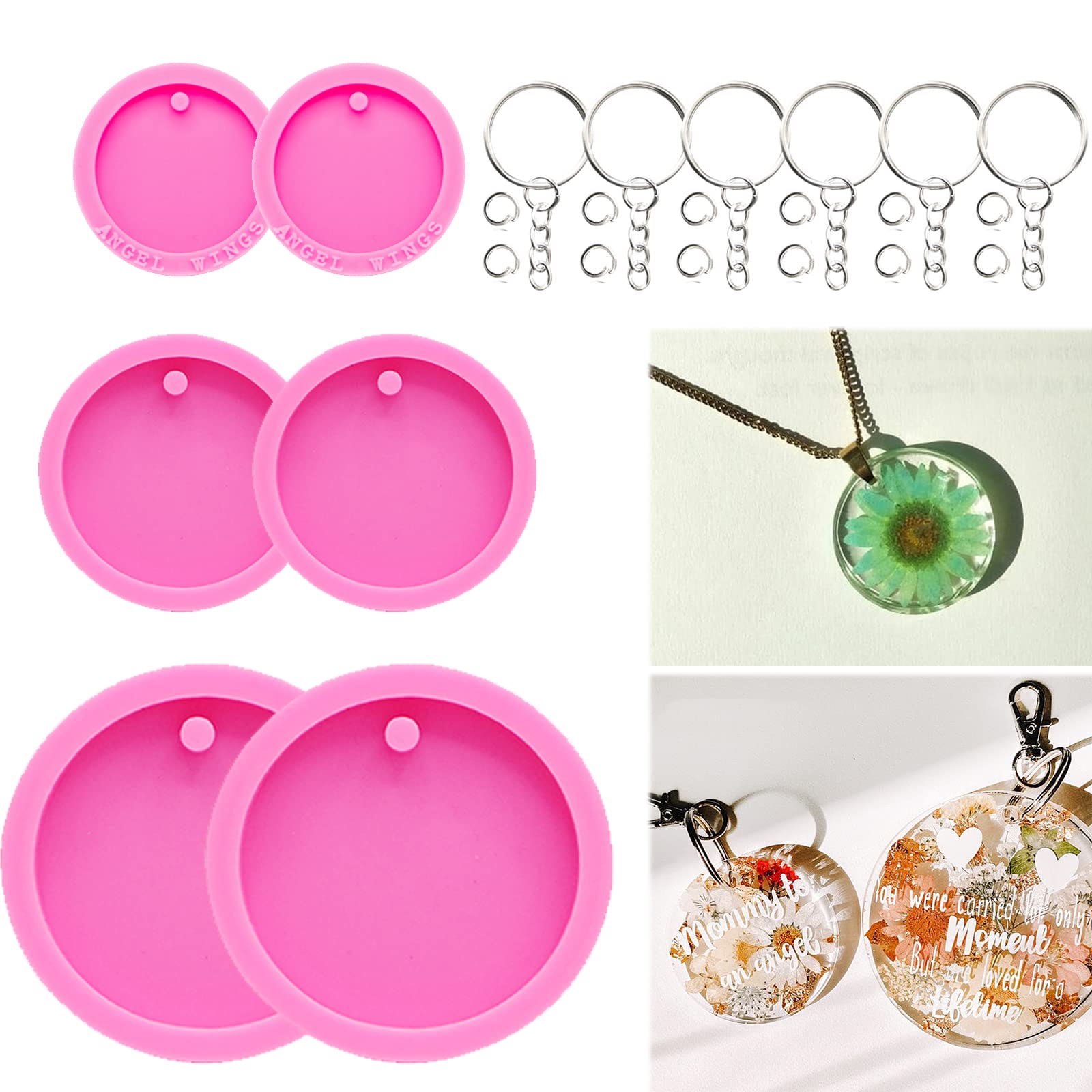66Pcs Epoxy Resin Molds Kit - 6 Round Silicone Molds for DIY Jewelry Making, Keychains, Necklaces & Backpack Charms - Resin Casting Molds for Polymer Clay & Epoxy Crafts - Perfect for Gifts, Home Decor & Handmade Accessories