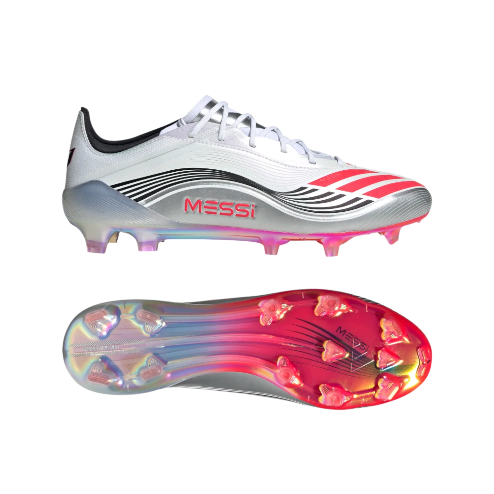 Adidas F50 Messi Elite FG Soccer Cleats for Men - White/Lucid Red/Silver Metallic - Lightweight Football Shoes for Artificial Grass - Perfect for Training & Matches