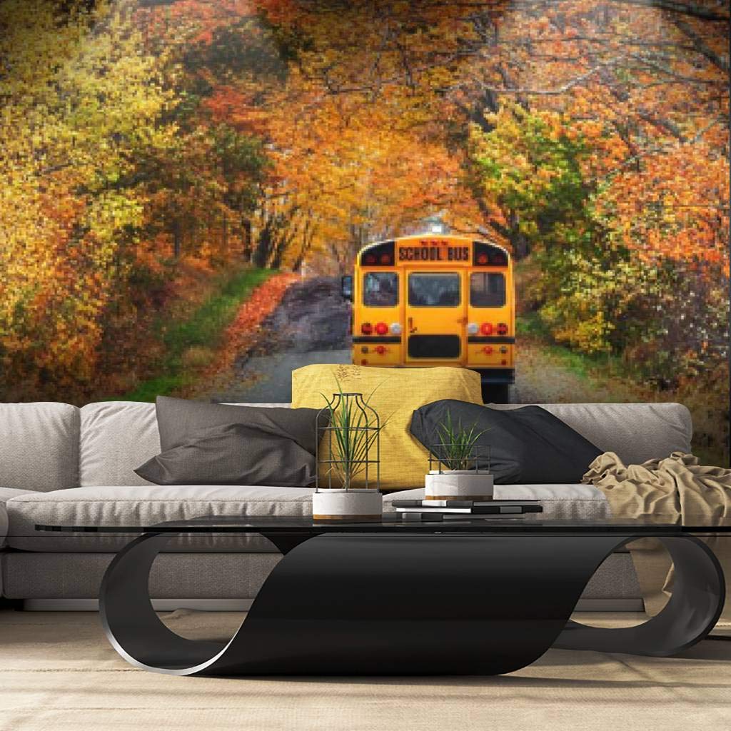School Bus Peel and Stick Wallpaper - Self-Adhesive Removable Wall Mural for Kids Room, Nursery, Classroom Decor - Large Vinyl Wall Sticker for Home, Office & Playroom Decoration