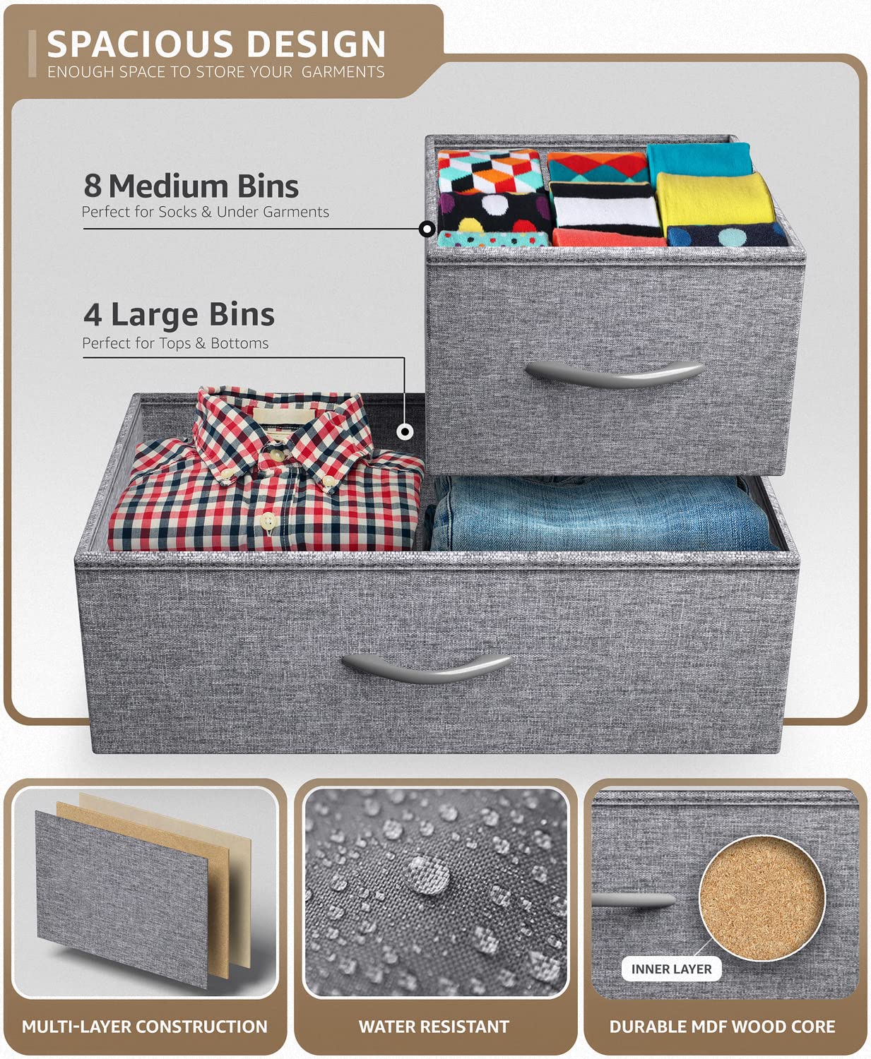 Sorbus 12-Drawer Dresser Organizer with Steel Frame & Wood Top - Easy Pull Fabric Bins for Clothes Storage - Large Bedroom, Hallway, Living Room, Nursery & Closet Furniture - Perfect for Home Organization & Space Saving