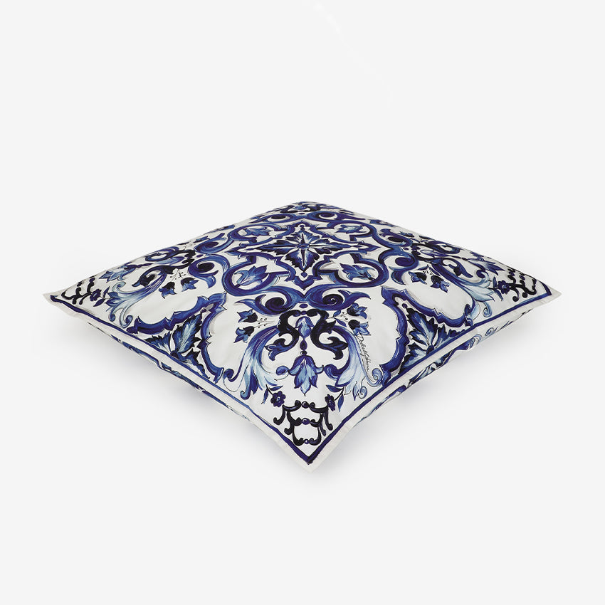 Dolce & Gabbana Casa Blue Mediterraneo Canvas Throw Pillow Cover | Luxury Home Decor Cushion for Sofa, Bed & Living Room