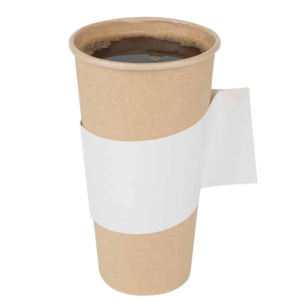 Restpresso Disposable Hot Coffee Sleeves with Handle - 1000 Pack White Paper Cup Jackets for 12oz, 16oz & 20oz Cups (Cups Sold Separately) - Perfect for Coffee Shops, Cafes & Takeout Restaurants