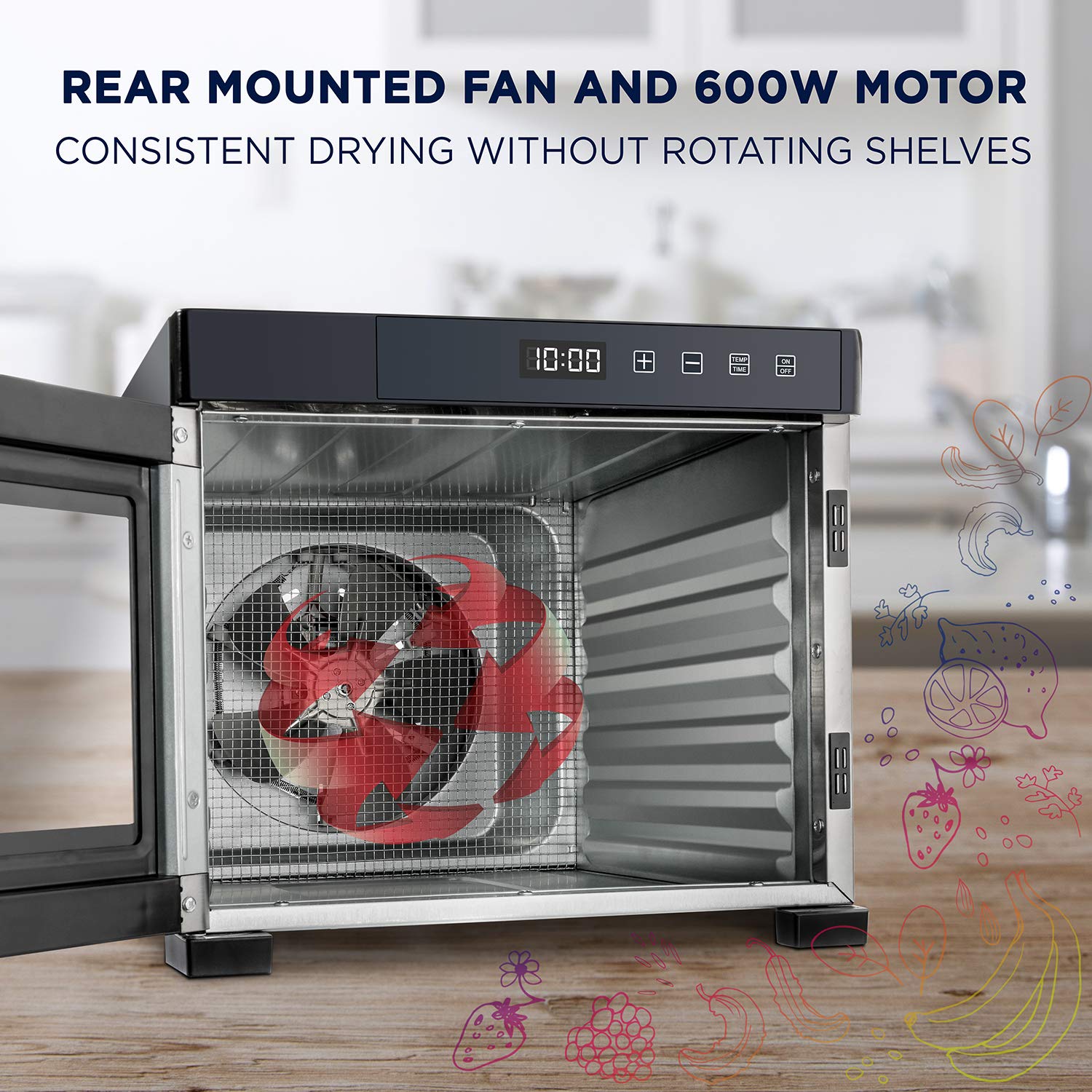 Ivation 6-Tray Commercial Food Dehydrator Machine - 600W Stainless Steel Dryer with Digital Timer & Adjustable Temperature Control | Perfect for Making Beef Jerky, Drying Herbs, Fruits, Vegetables & Meats | Ideal for Home Kitchens, Camping & Food Preservation