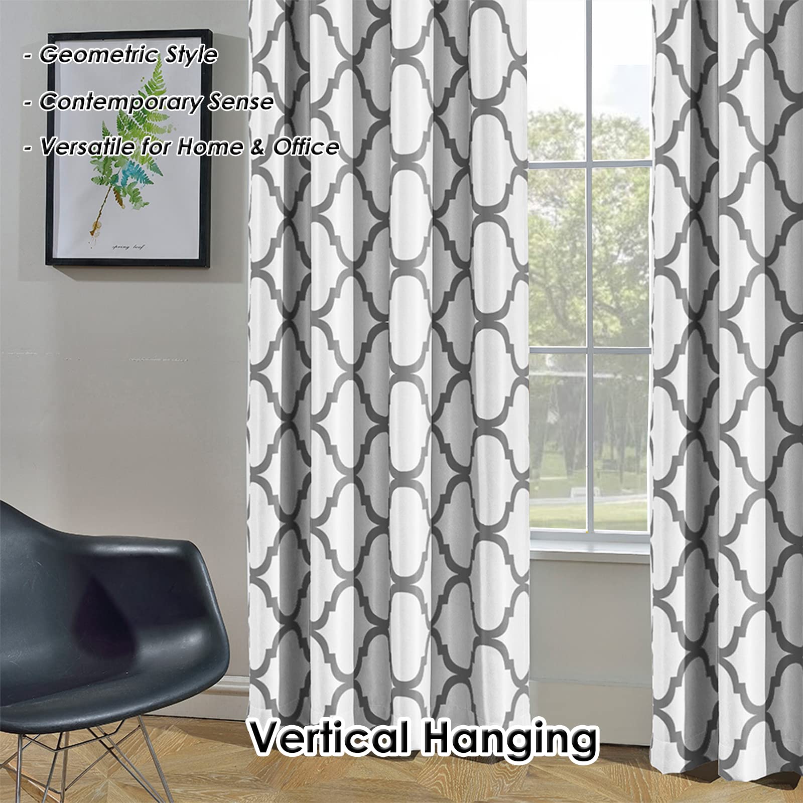 Melodieux Moroccan Thermal Insulated Blackout Curtains 100x84 Inches - Off White & Gray Window Drapes for Living Room & Bedroom | Noise Reducing, Energy Saving Home Decor