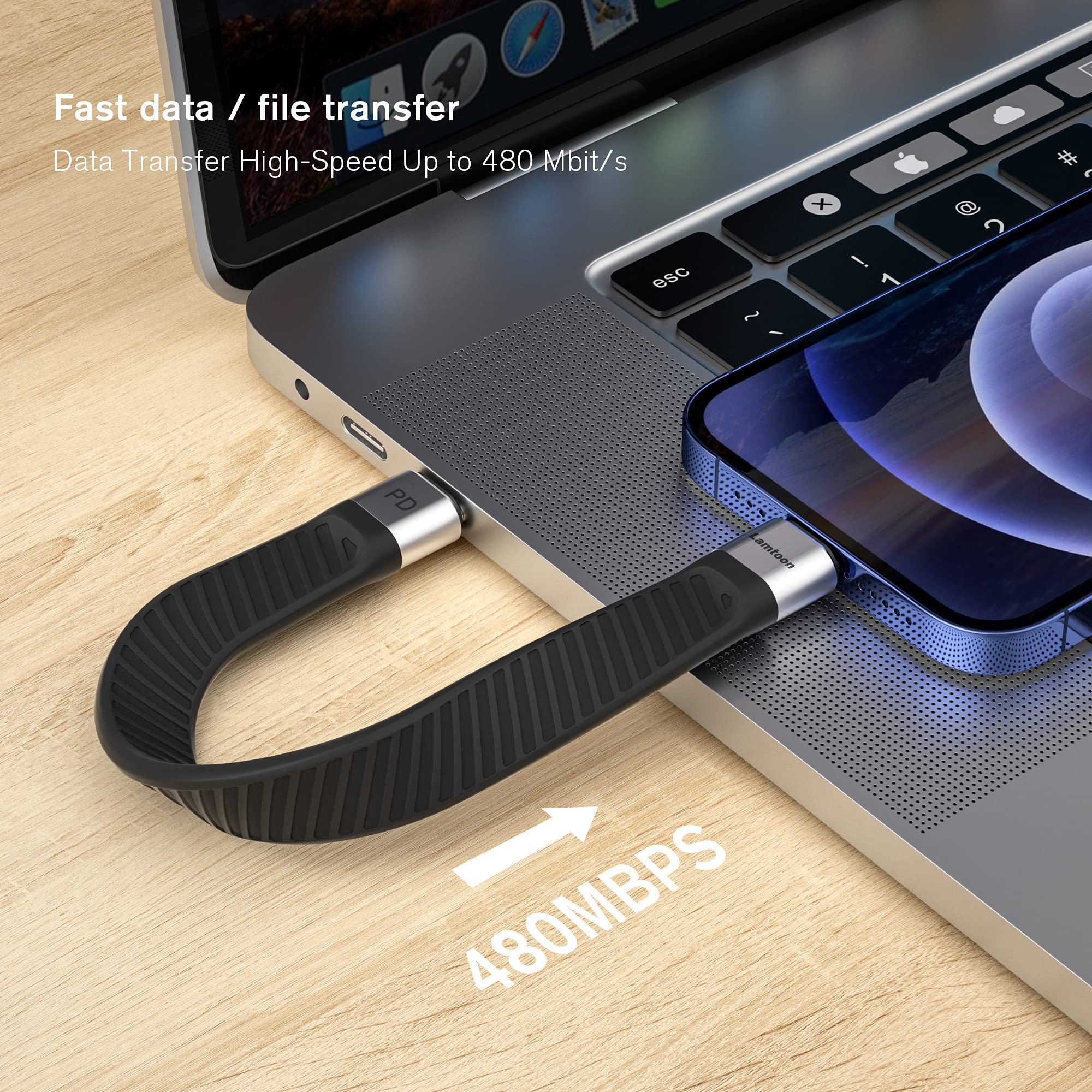 MFi Certified USB C to Lightning Cable 13.5cm - 30W Fast Charging & 480Mbps Data Sync Cable for iPhone 14 Pro/14/13/13 Pro/12 Pro Max/12/11/11 Pro/X/XS (Not Compatible with DAC) - Perfect for Travel, Car Charging & Home Use