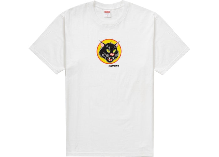 Supreme Black Cat Graphic T-Shirt for Men & Women - White Cotton Tee - Streetwear Fashion for Casual Wear & Urban Style