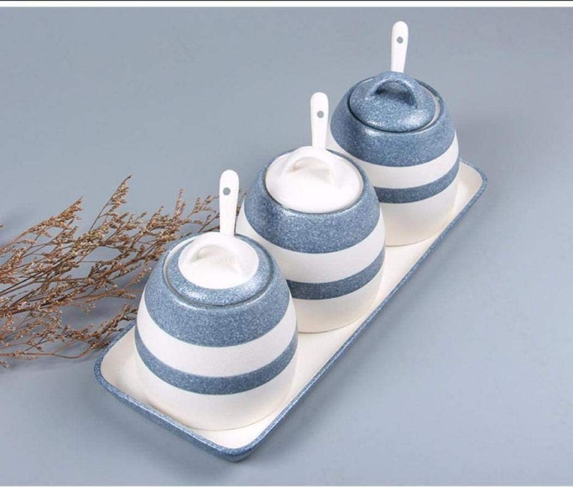 3-Piece Ceramic Sugar Bowl Set with Lids & Spoons - Airtight Spice Jars for Salt, Sugar, Flour & Seasonings | Perfect for Kitchen Storage, Baking & Coffee Station Organization