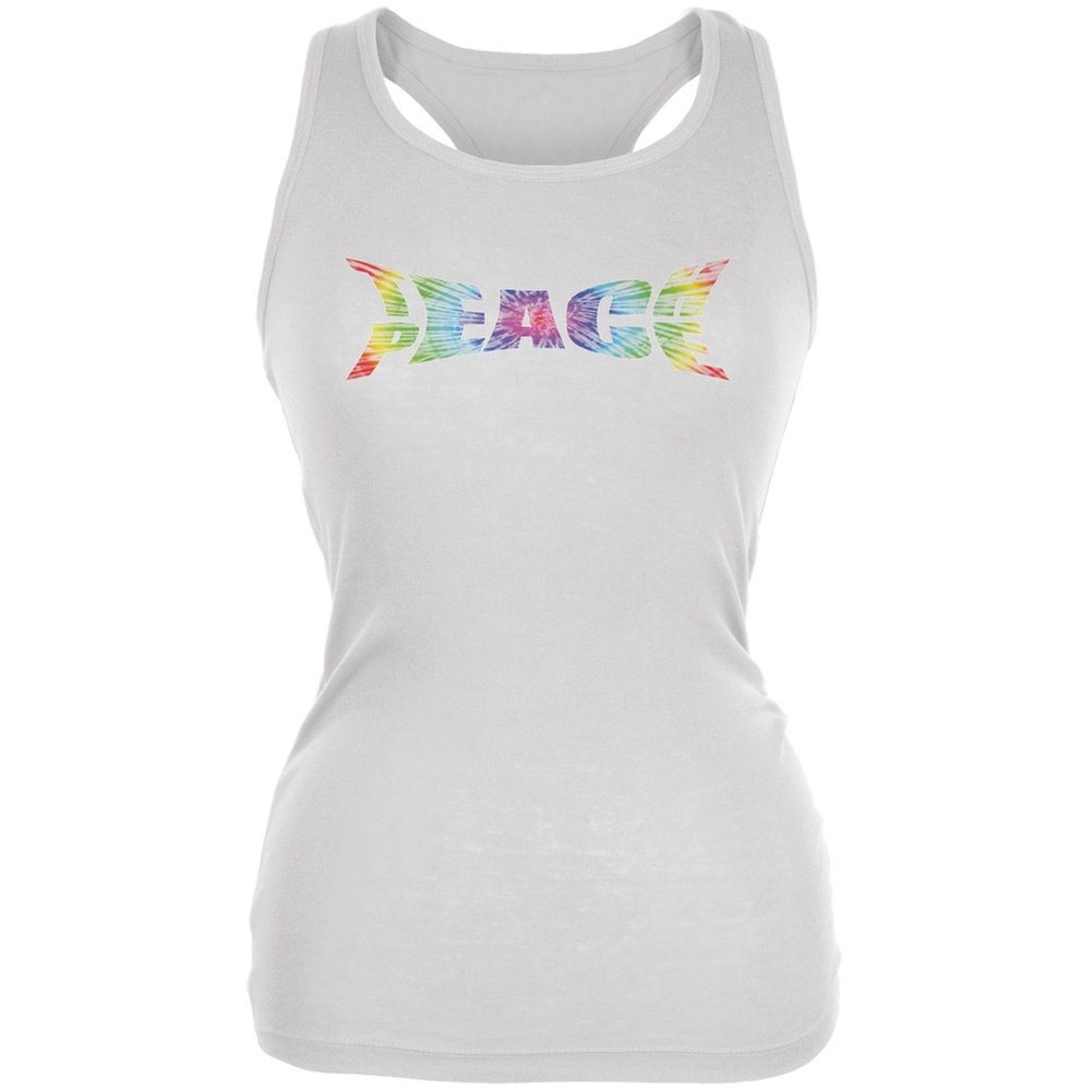 Old Glory Teach Peace Tie Dye White Juniors Soft Tank Top - Comfortable Casual Summer Top for Teens, Music Festivals & Peace Events
