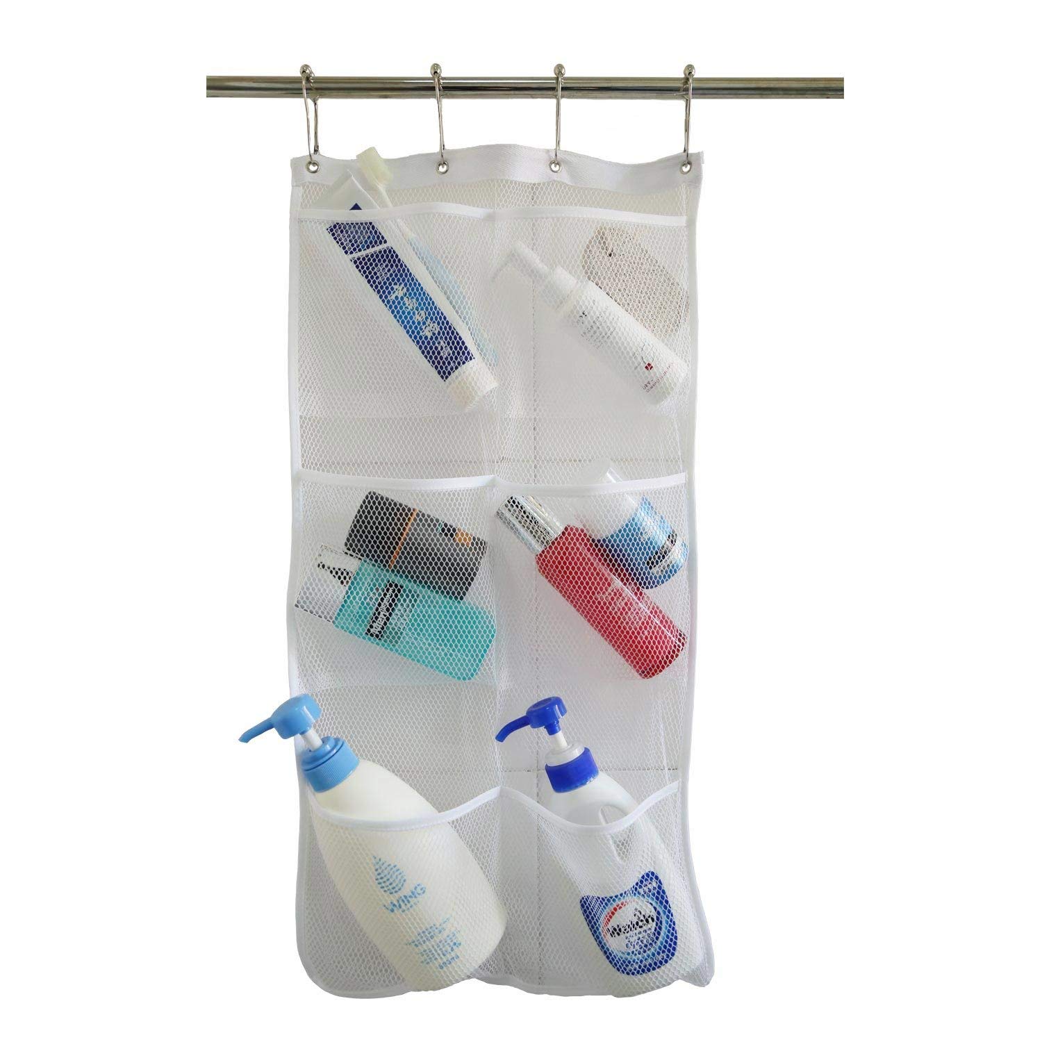 Hanging Mesh Shower Caddy Organizer with 6 Clear Waterproof Pockets - Space Saving Bathroom Storage for Shampoo, Conditioner & Soap - Perfect for Small Bathrooms, Dorms & RVs