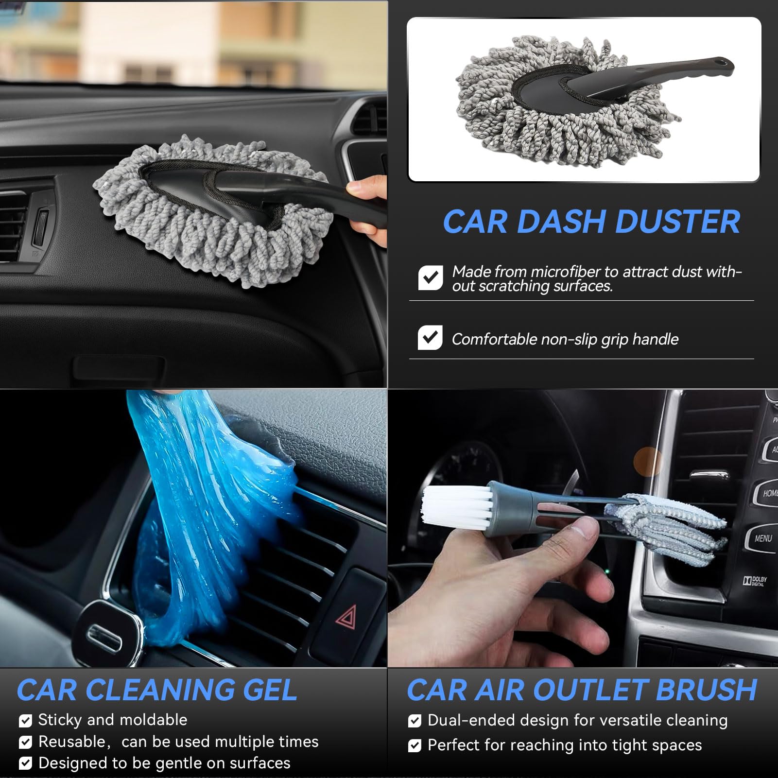21Pcs Car Detailing Kit - Complete Interior & Exterior Car Cleaning Set with Detailing Brushes, Cleaning Gel, Wash Mitt | Premium Car Care Gift for Men | Perfect for DIY Car Washing, Detailing & Maintenance (Black)