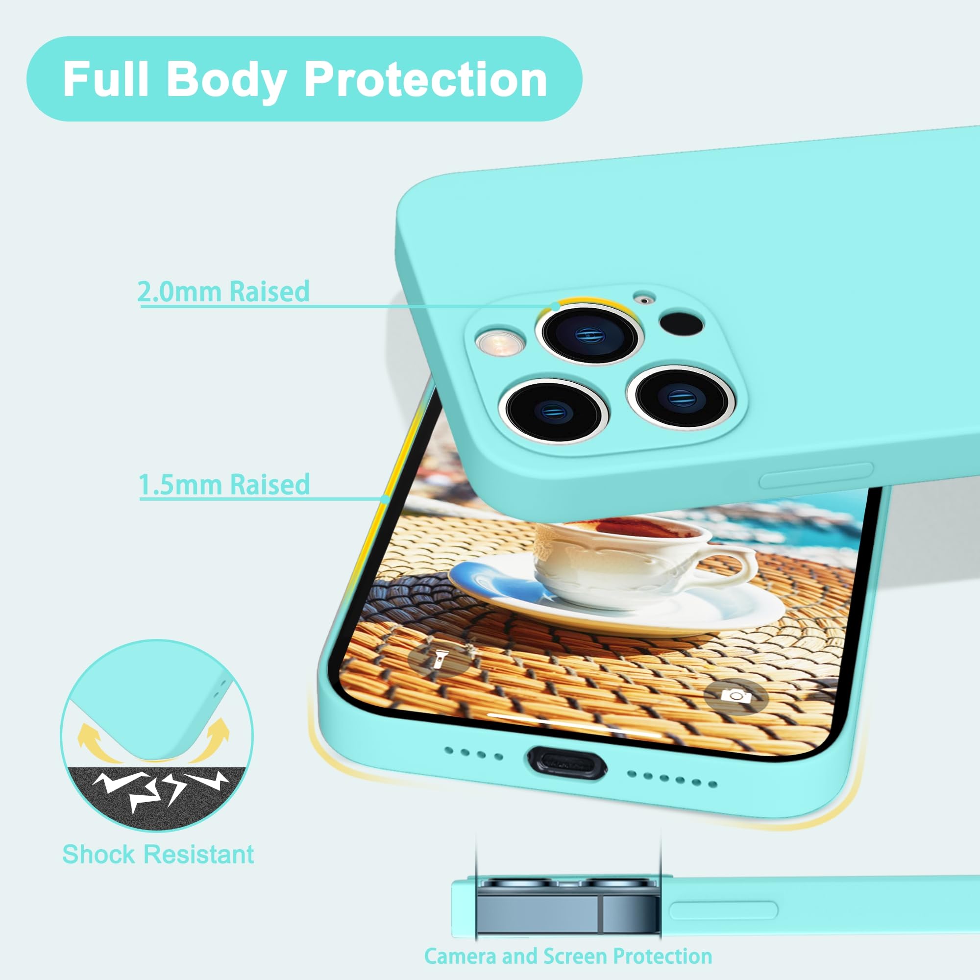 Premium Shockproof Silicone Case for iPhone 14 Pro Max (6.7 Inch) - Ice Blue Soft Protective Cover with Microfiber Lining | Full Body Protection for Work, Travel & Everyday Use