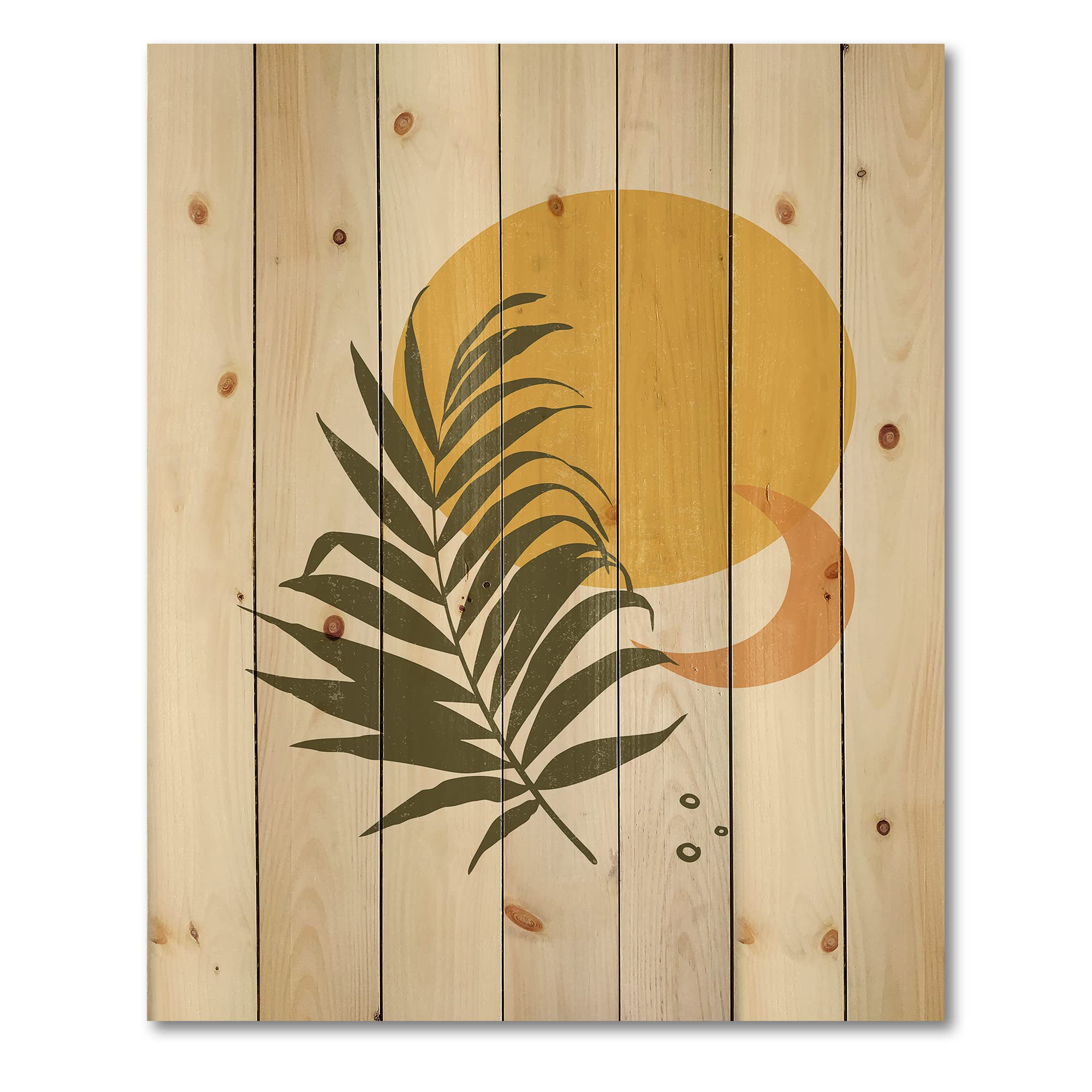 Abstract Sun & Moon Wood Wall Art - Tropical Leaf Decor for Living Room
