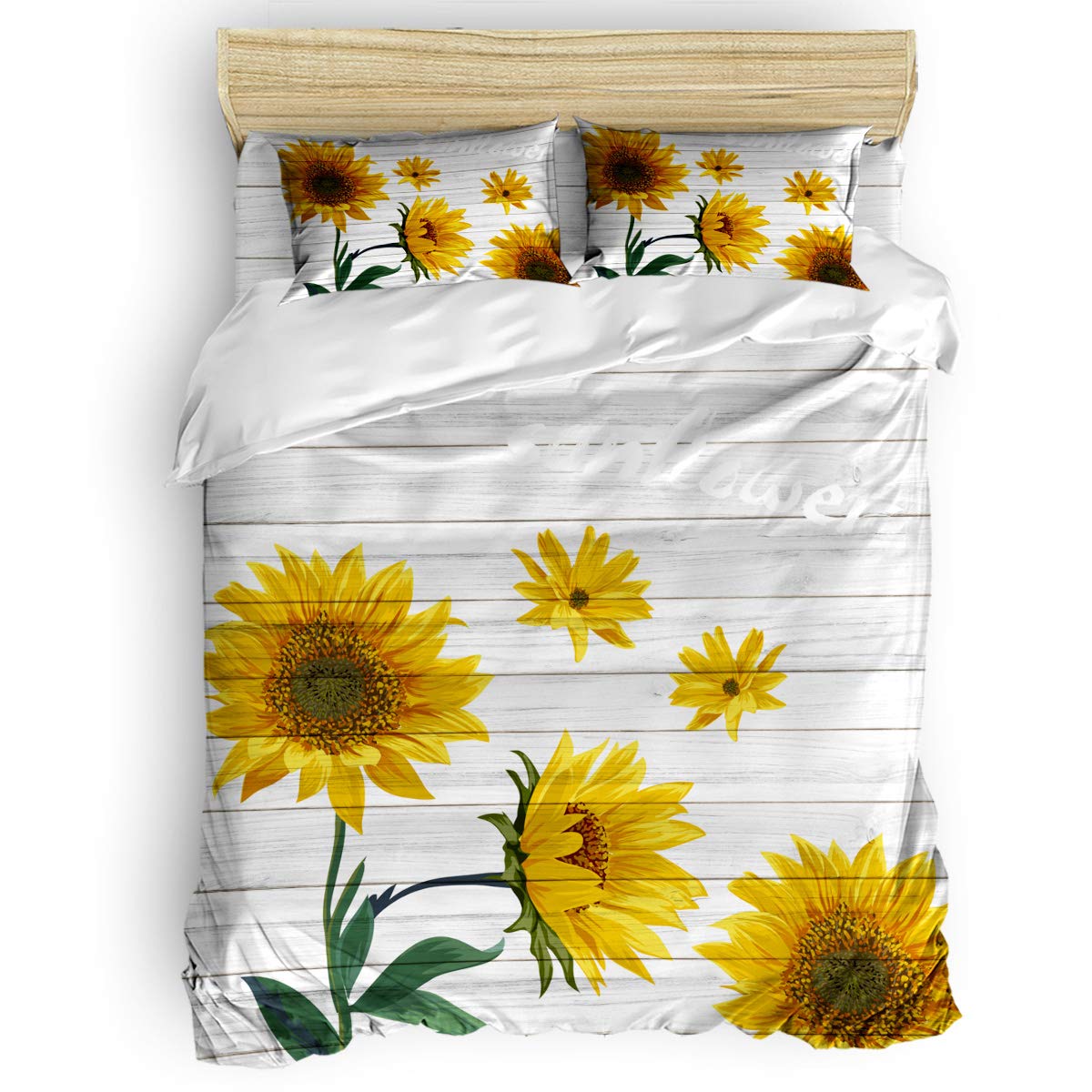 Elfantasy 4-Piece Full Size Bedding Set for Kids & Adults - Soft Sunflower Printed Duvet Cover with 1 Comforter Cover, 1 Fitted Sheet & 2 Pillowcases - Luxury Bed Sheet Set for Cozy Bedroom Decor & Guest Room Essentials