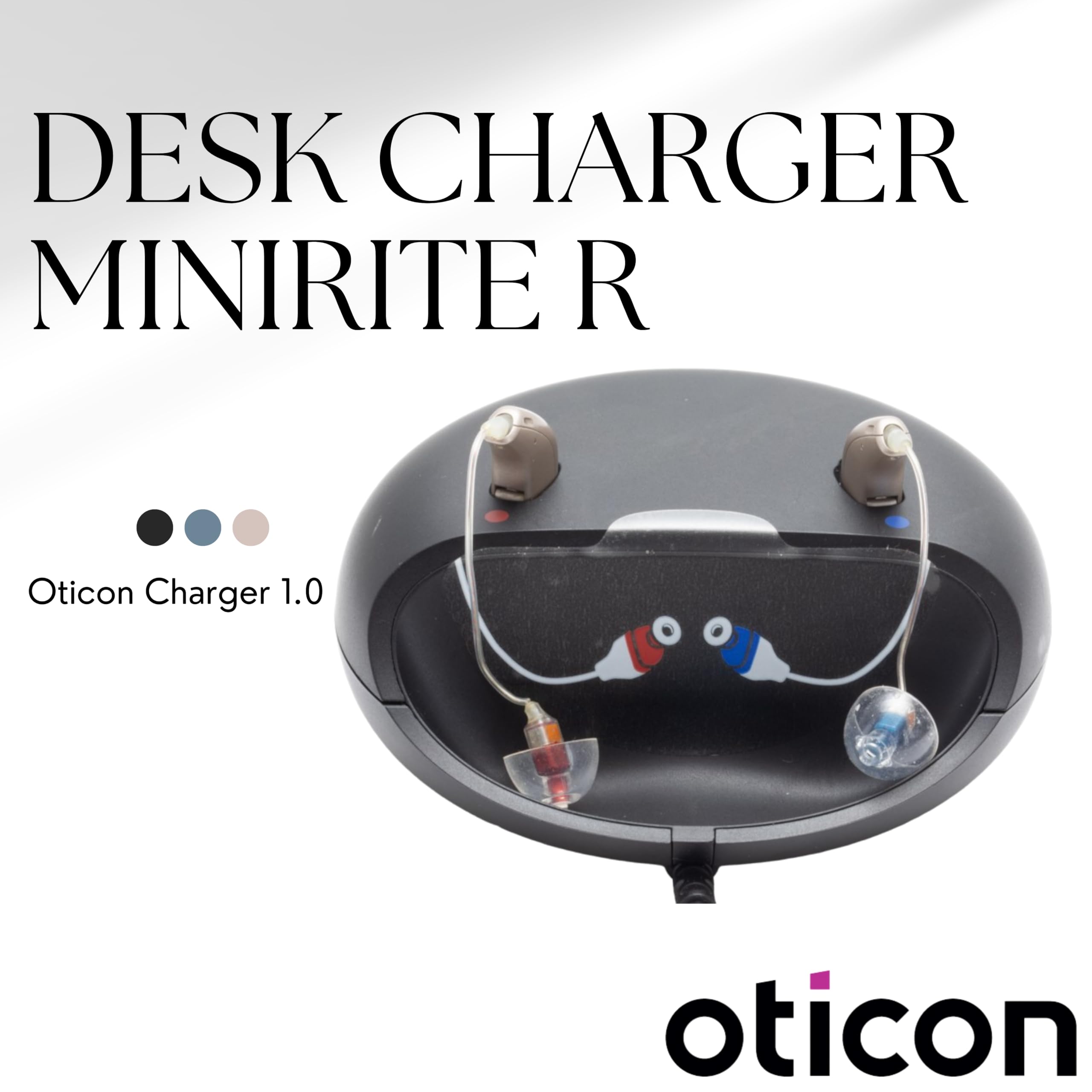 Oticon Desktop Charger 1.0 for Rechargeable Hearing Aids - Compatible with Oticon More, Real, Zircon, Opn S, Ruby & Play miniRITE - Not for Oticon Intent or BTE Models - Perfect for Home & Office Use
