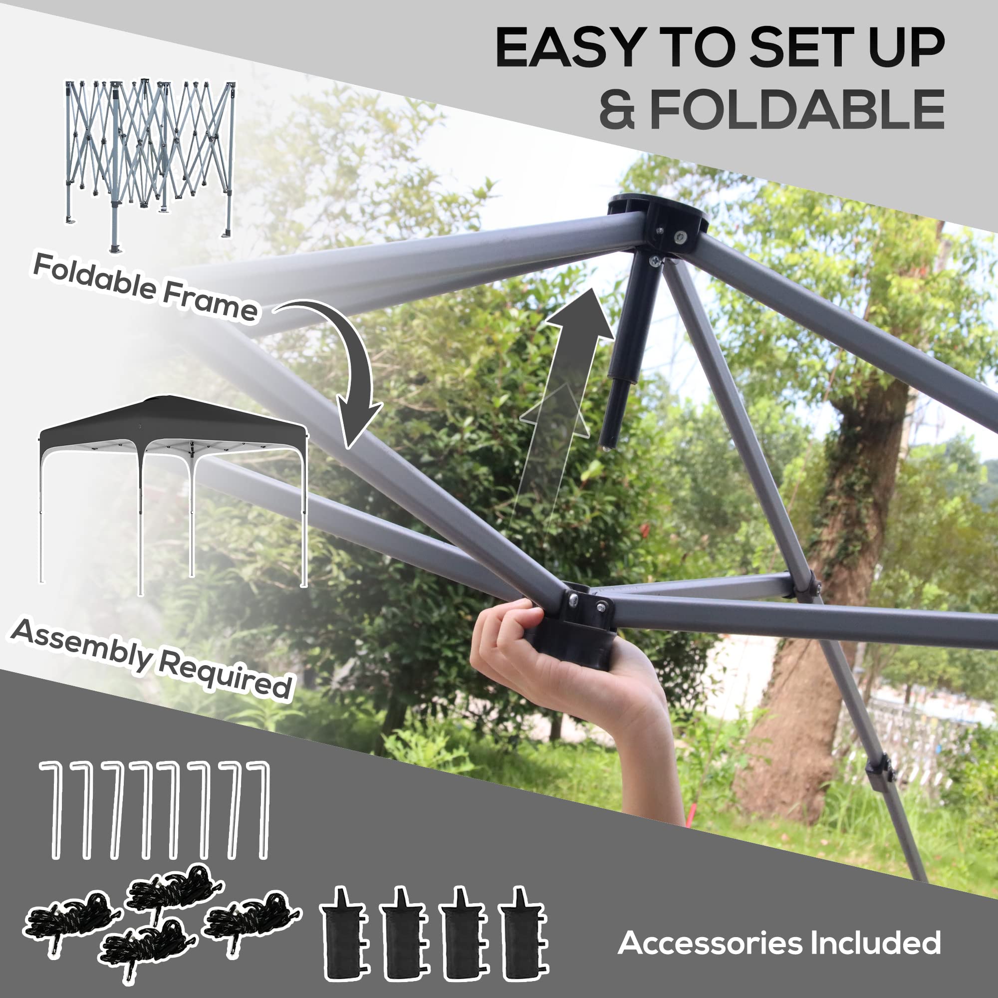 Outsunny 8' x 8' Pop Up Canopy Tent with Wheeled Carry Bag & 4 Sand Bags - Instant Sun Shelter for Outdoor Parties, Camping, Beach, Backyard, Garden & Patio - Adjustable Height Black Canopy Tent
