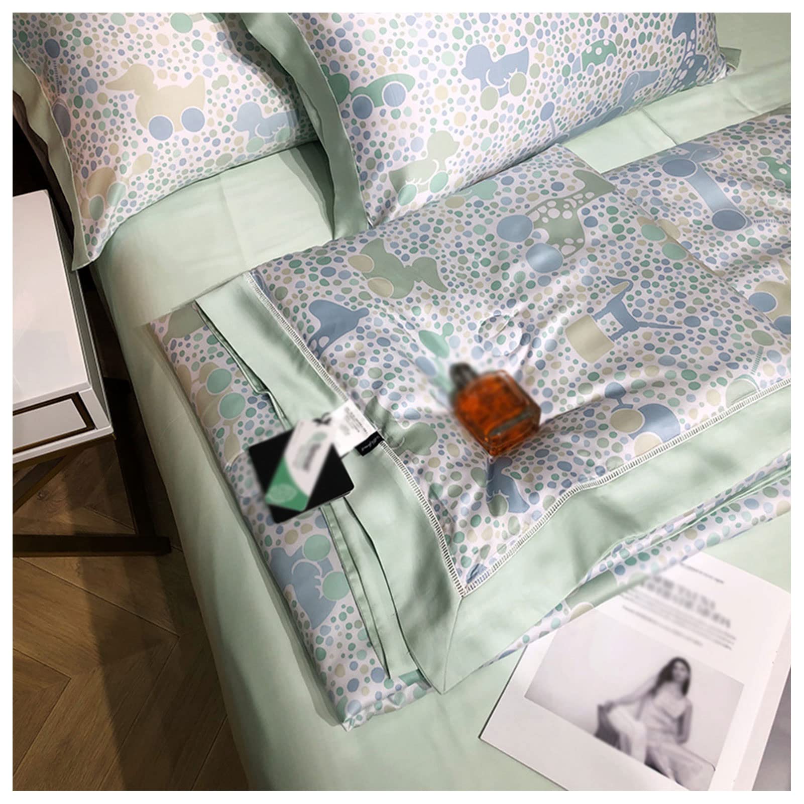 Tencel Summer Cooling Quilt Set - Digital Printed Lightweight Single & Double Bed Quilt with Washable Cover - Includes 1 Quilt, 1 Fitted Sheet & 2 Pillowcases (220x240cm) - Perfect for Hot Weather & Air-Conditioned Rooms