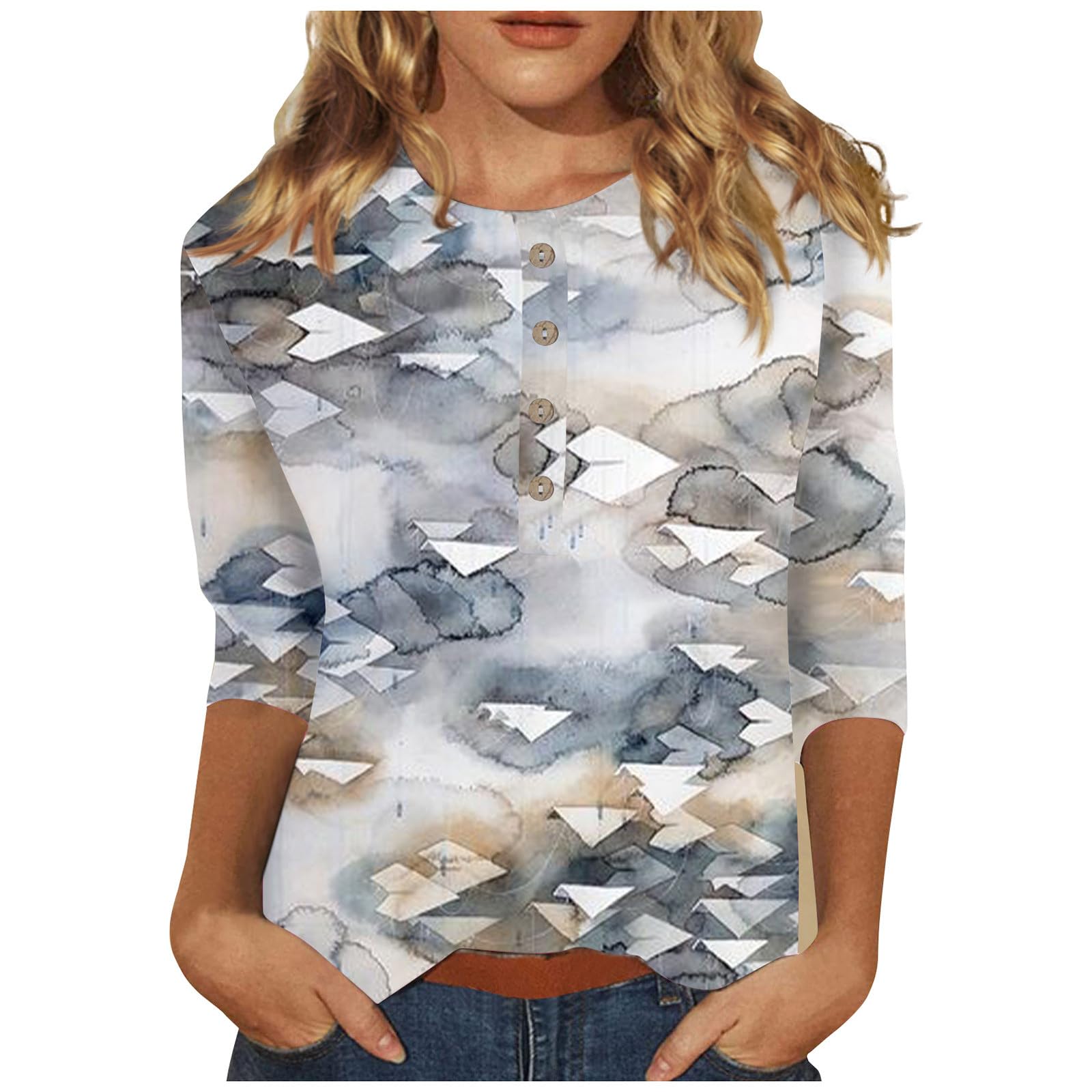 Trendy Women's 3/4 Sleeve Graphic Tops - 2024 Summer Casual Tunic Blouses & Cute Basic Tees for Work, Date Night & Weekend Outfits