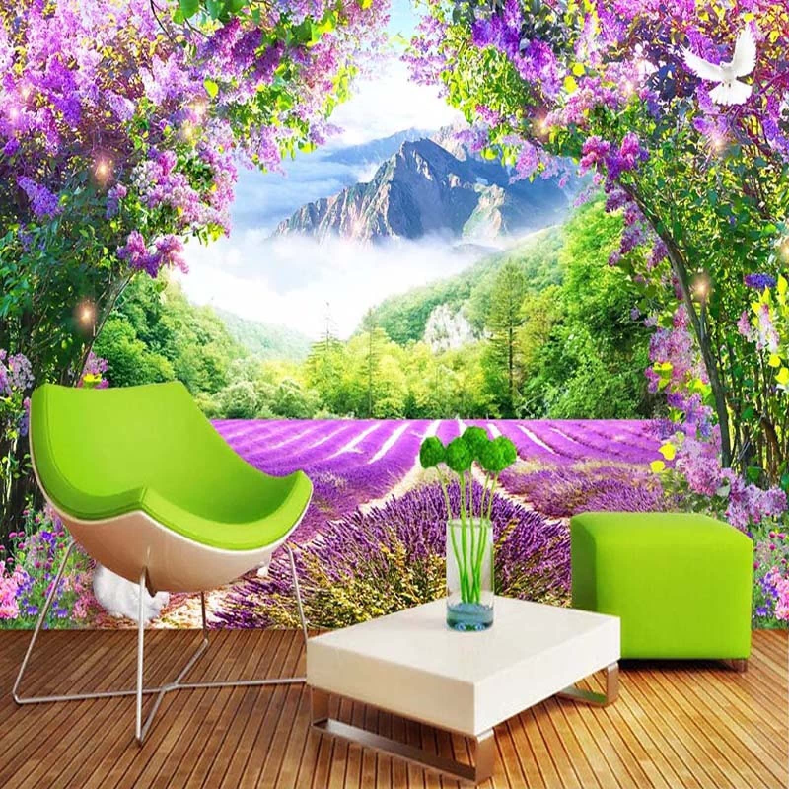 Flowers Mountains Mural Wallpaper - Large Landscape Panoramic Wall Art Print (118