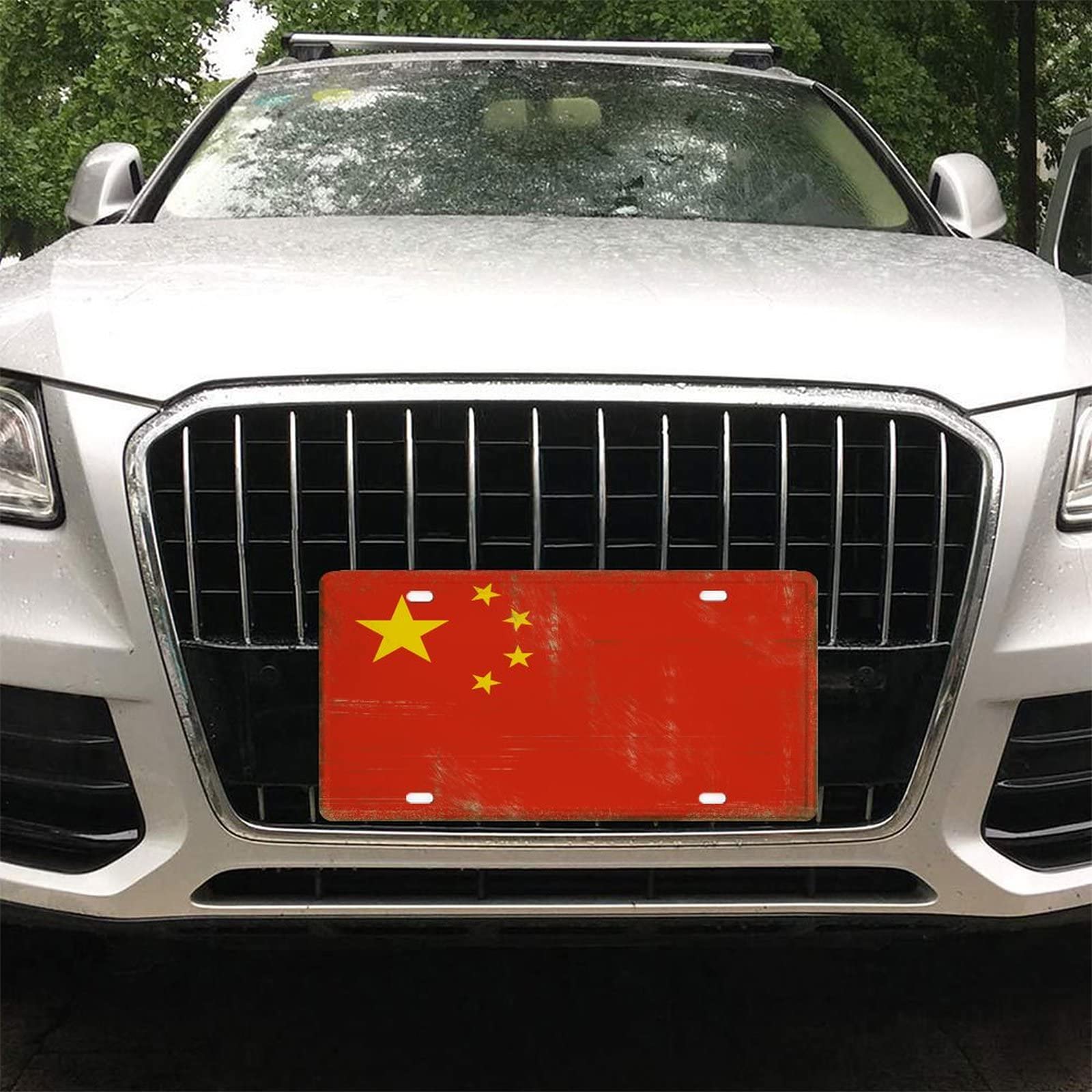 China Flag Aluminum License Plate Frame & Cover Set - Front & Back Car Tag Holder for Patriotic Auto Enthusiasts | Perfect for 4th of July, Car Shows & National Pride Displays