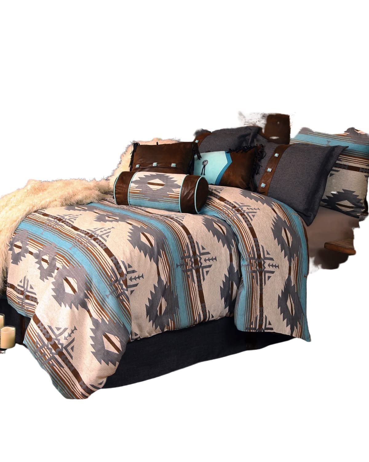 CARSTENS Woven Chenille 5-Piece Rustic Western Comforter Set | Badlands Sky Pattern | Full/Queen Size Bedding | Perfect for Cowboy Themed Bedrooms & Ranch Style Homes