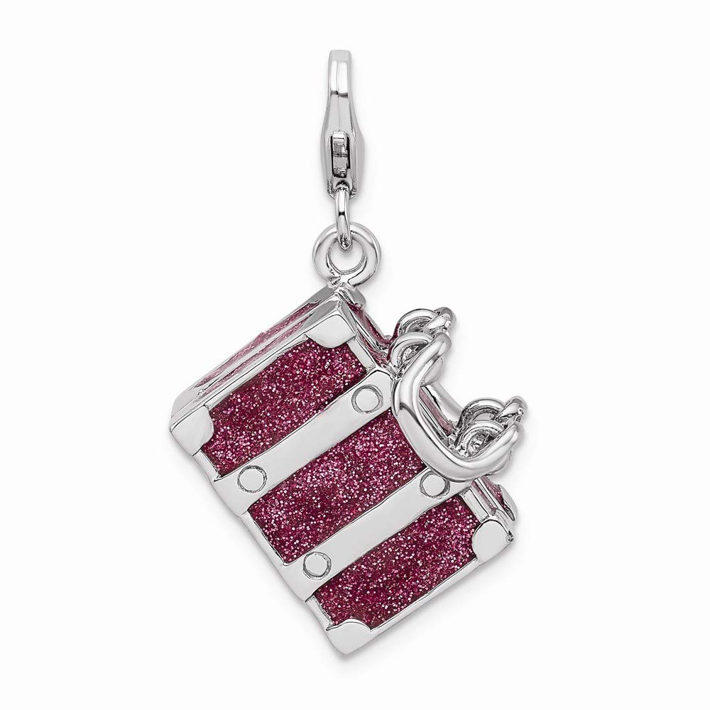 925 Sterling Silver 3D Enameled Fuchsia Luggage Charm Pendant with Lobster Clasp - 41mm x 20mm - Perfect for Jewelry Making, Keychains & Travel Souvenirs