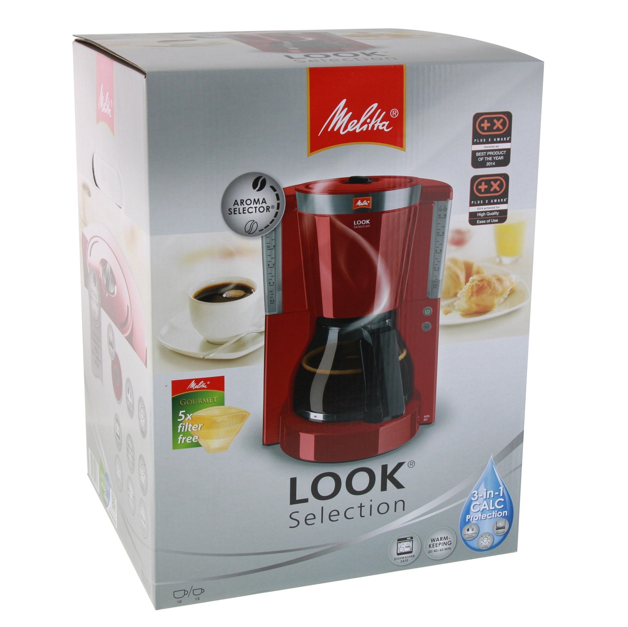 Melitta 1011 Look IV Selection Coffee Filter Machine - Red | Automatic Drip Coffee Maker for Home & Office | Fast Brewing with Aroma Seal Technology