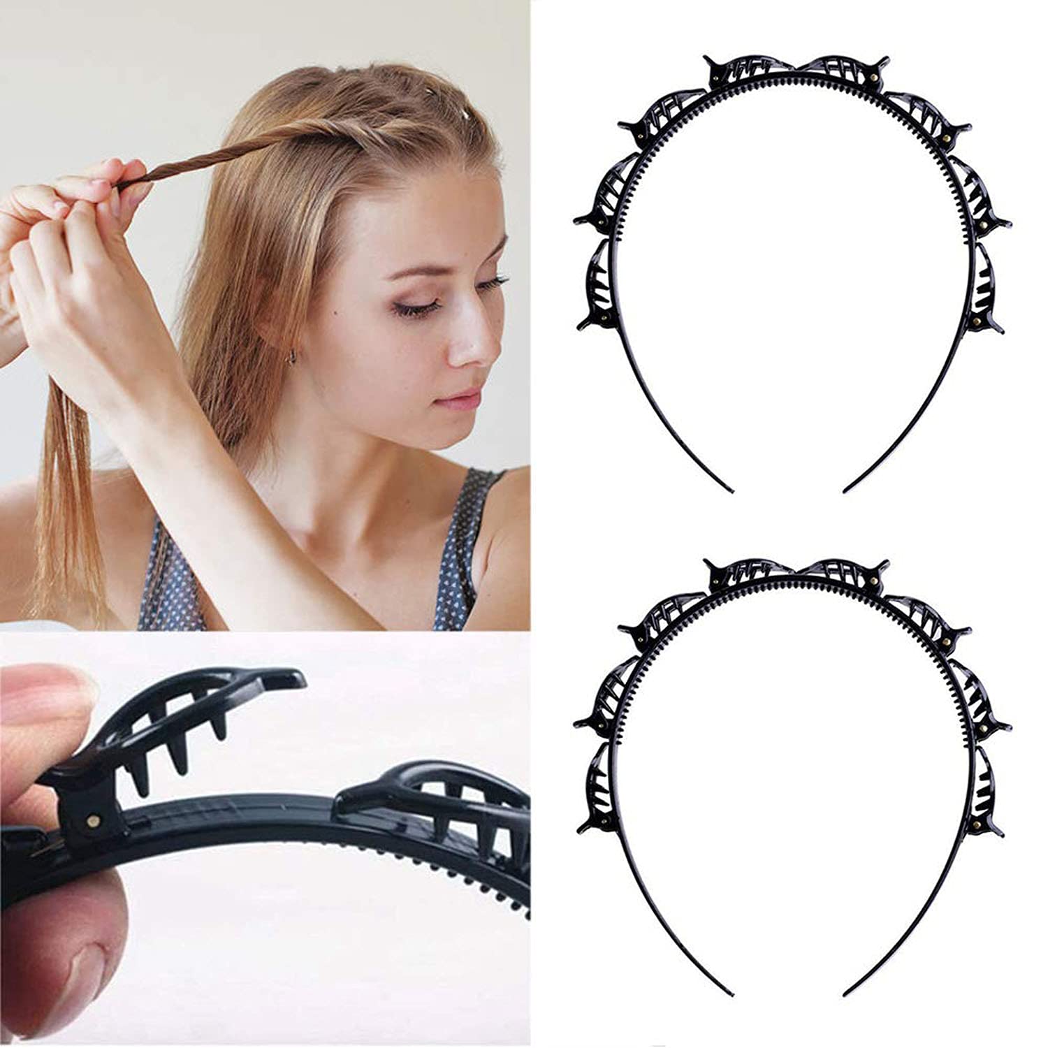 2 Pack Fashion Braided Headbands for Women & Girls - Double Layer Twist Plait Hair Accessories for School, Work, Sports & Everyday Styling
