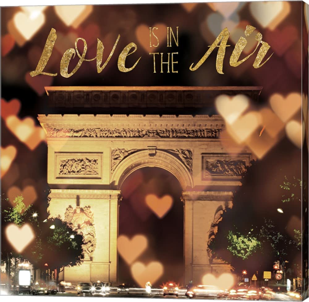 Laura Marshall Love is in The Air Arc de Triomphe Canvas Wall Art - 12x12 Inches Gallery Wrapped Romantic Paris Painting - Perfect for Living Room, Bedroom & Office Decor