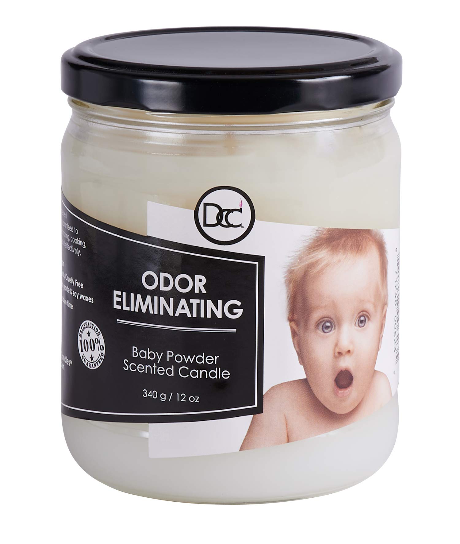 Baby Powder Scented Odor Eliminating Candle - Removes 95% of Pet, Smoke & Food Odors Fast - 80 Hour Burn Time - 12oz Premium Soy Wax Blend - Perfect for Homes, Bathrooms & Nurseries