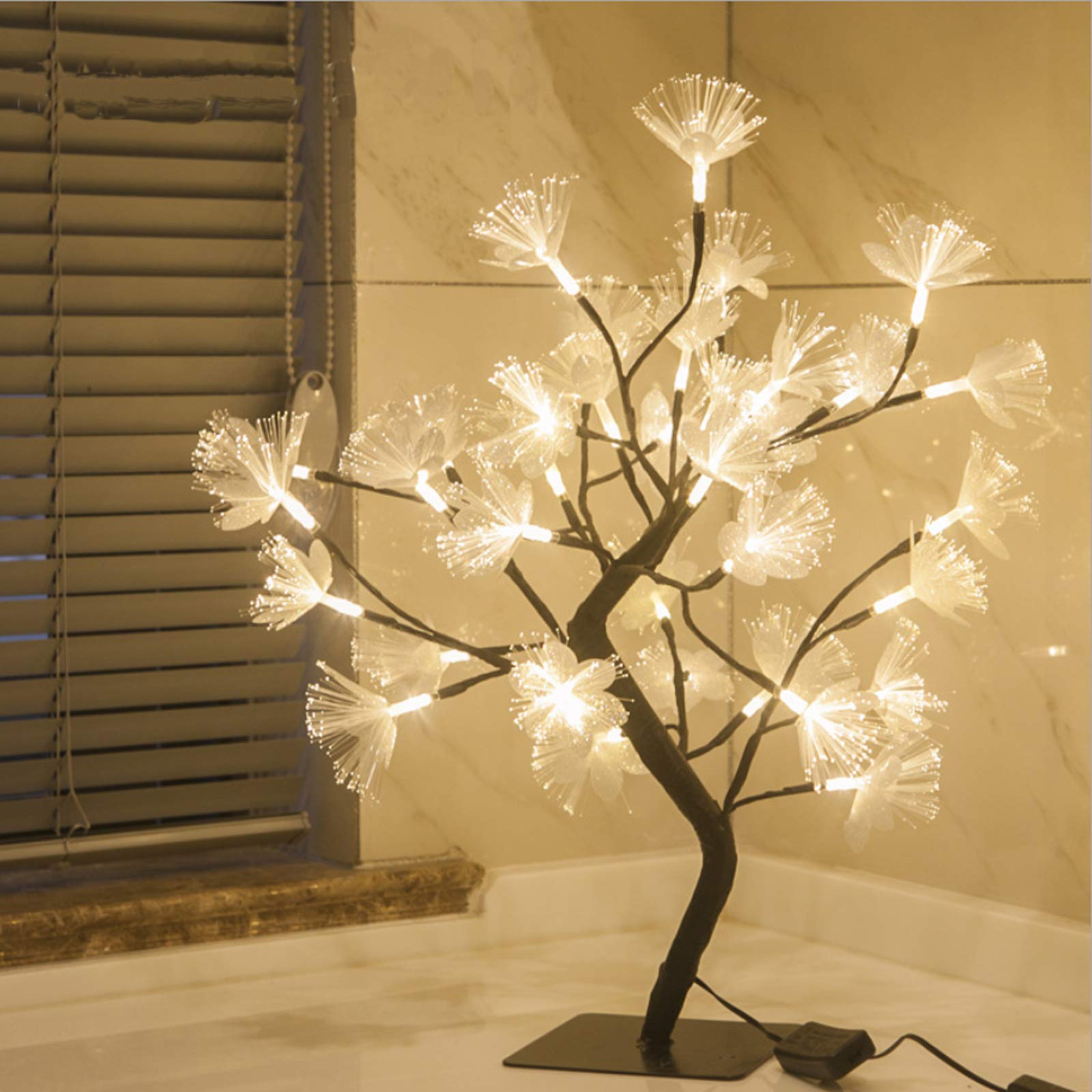Lxcom LED Table Tree Light - 48 Warm White LEDs, Plug-in Fiber Optic Bonsai Tree Lamp with Adjustable Branches for Home Decor, Wedding & Party Night Light | Perfect for Bedroom, Living Room & Office Desk Decor