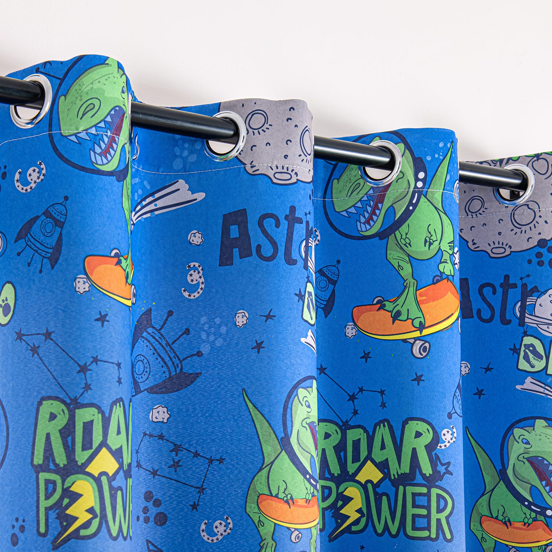 UNISTAR Kids Blackout Curtains - Blue Dinosaur Print Grommet Window Drapes (52x84 Inch, 1 Panel) for Boys Bedroom, Nursery & Playroom - Perfect for Light Blocking & Room Decor