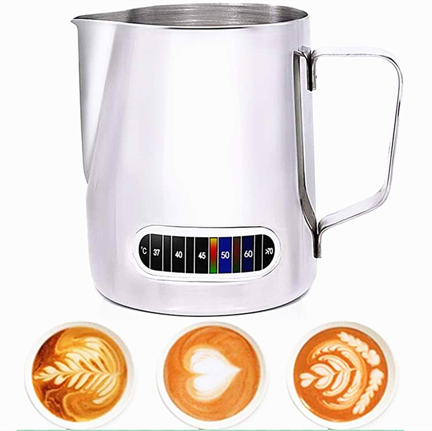 Stainless Steel Milk Frothing Pitcher 20 oz (600 ml) with Built-in Thermometer - Perfect for Latte Art, Espresso, and Coffee Creamer - Ideal for Home Baristas & Coffee Shops