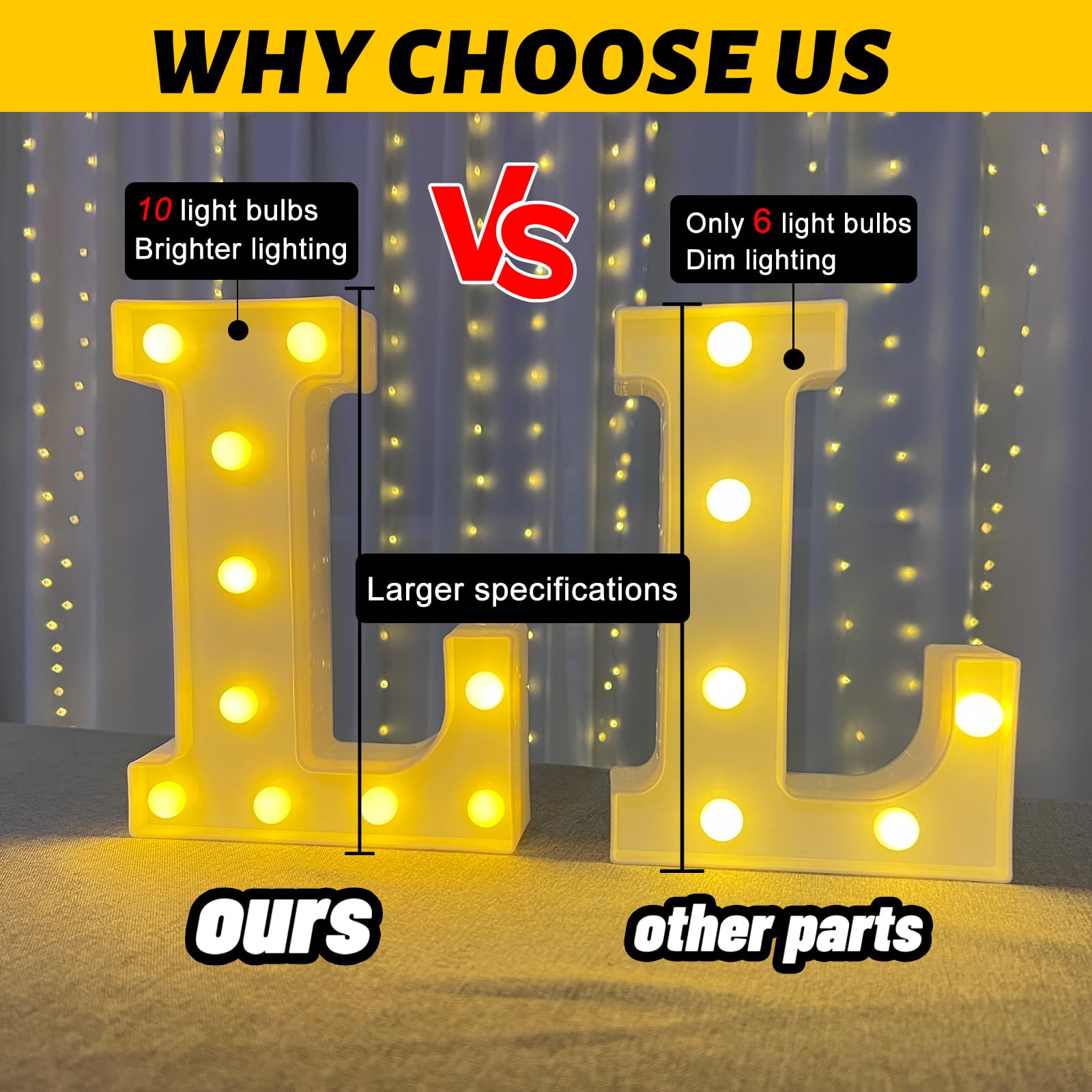 HXWEIYE LED Light Up Letters L - Warm White Marquee Alphabet & Number Signs for Party, Birthday, Bar, Christmas Decor - Battery Powered Big Letters for Home & Event Lighting