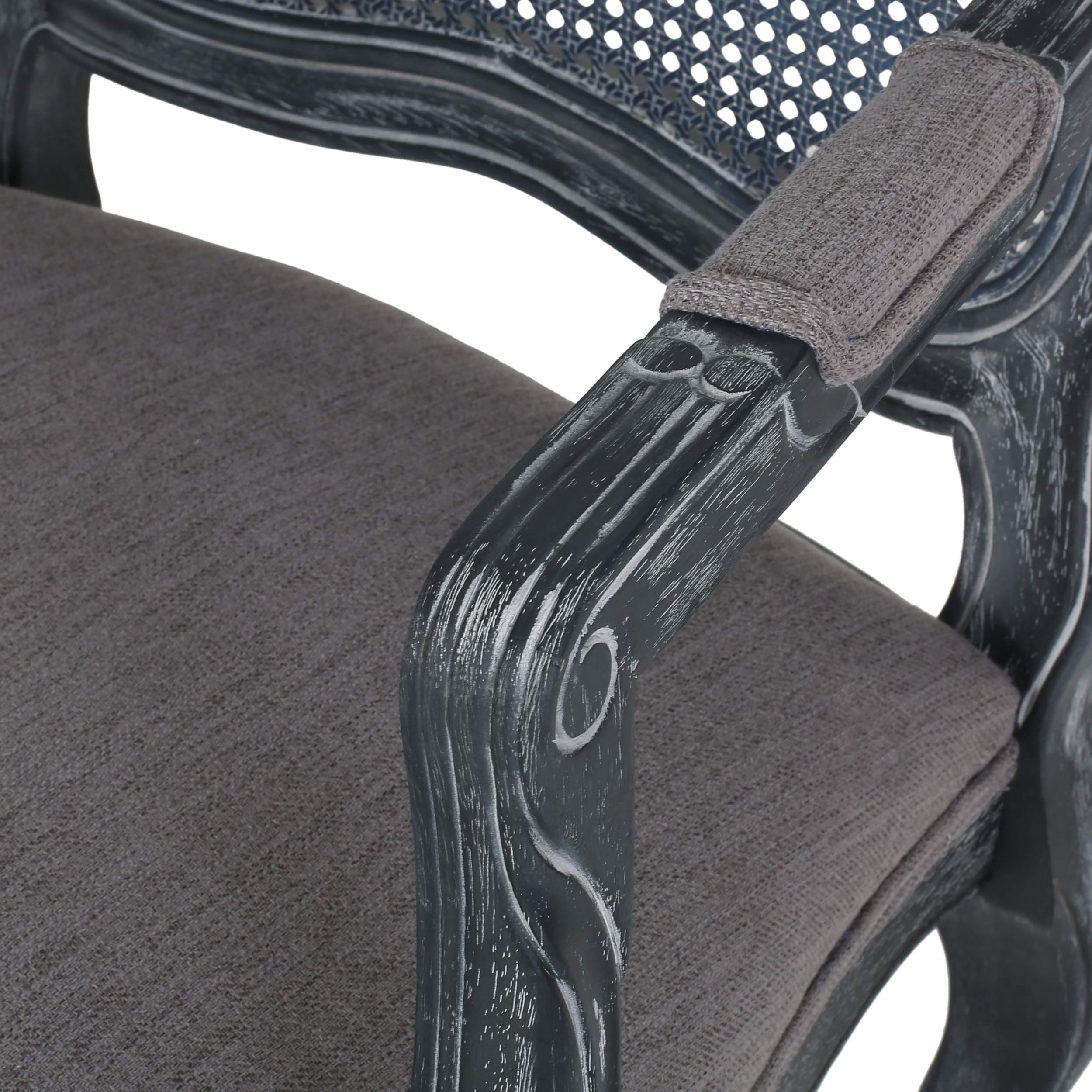 Christopher Knight Home Andrea Upholstered Dining Armchair Set of 2 - Gray Wood & Cane Accent Chairs for Kitchen, Dining Room, or Breakfast Nook - Comfortable Modern Seating