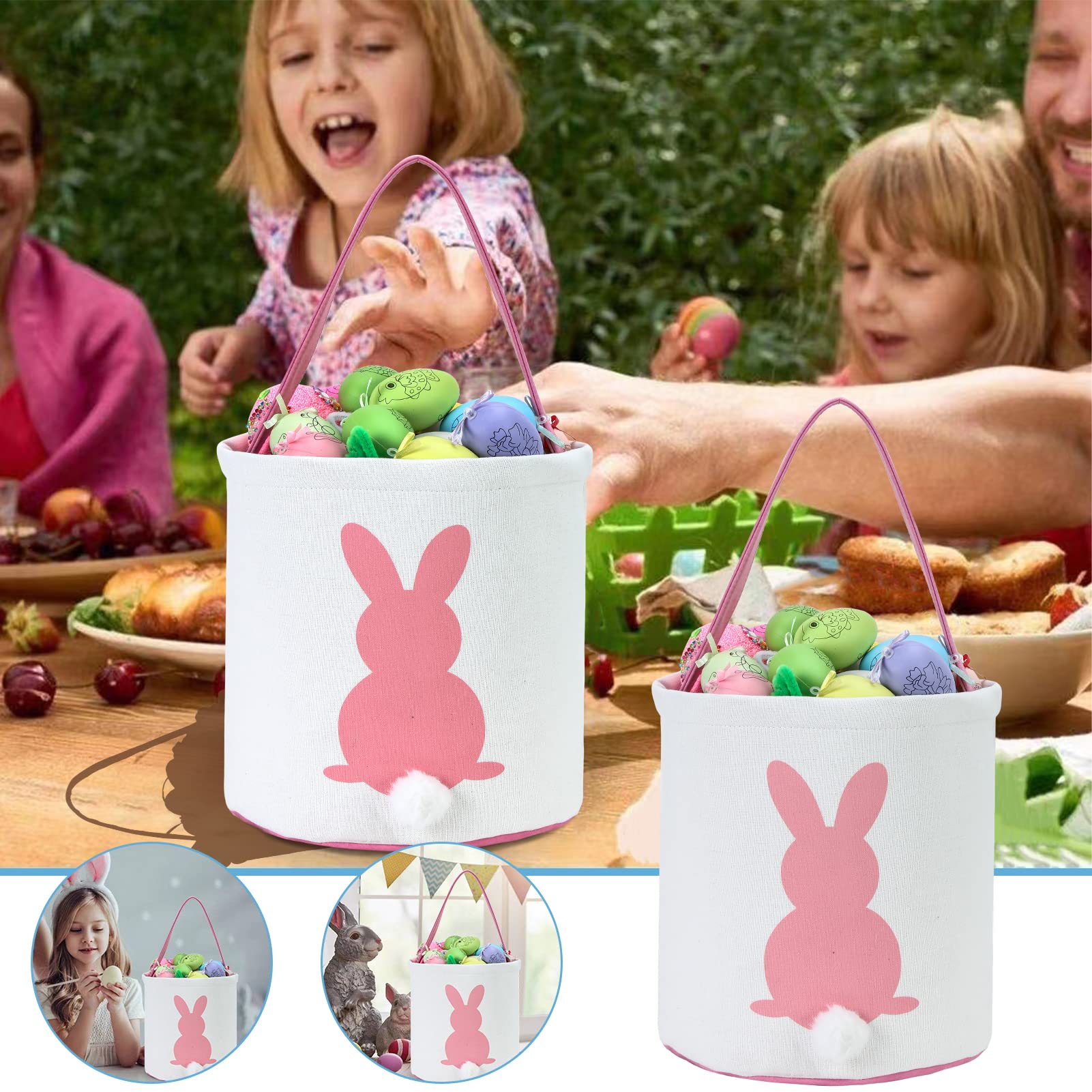 Personalized Easter Bunny Basket - Cotton Canvas Candy Egg Bag with Fluffy Tail, Kids Easter Gift for Egg Hunt & Party Favors | Perfect for Easter Celebrations, Classroom Treats & Spring Decorations