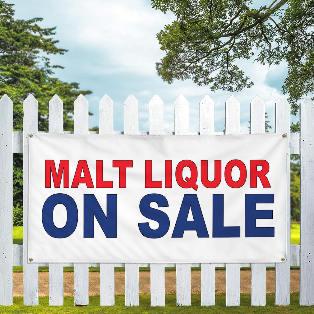 **Premium Vinyl Banner - 60x144 Inches - Weatherproof, Durable & Industrial Strength - Red & Blue Malt Liquor Sale Sign - 10 Grommets for Secure Outdoor Use - Perfect for Business, Yard, Events & Advertising**